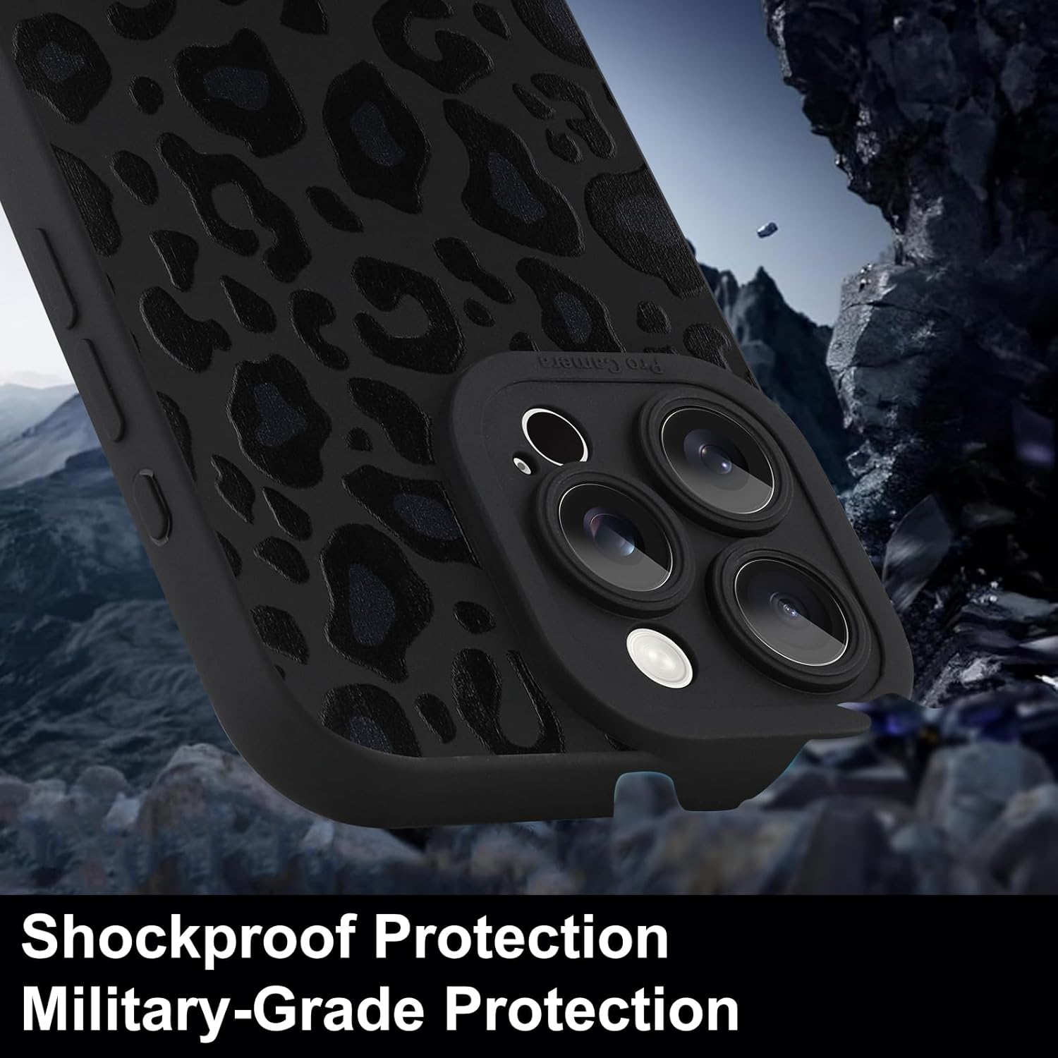 TEAUGHT Compatible with iPhone 16 Pro Case Cute Pattern Black Leopard Print Cheetah Camera Protection Cover, Cheetah Pattern Phone Case Silicone for Girls Women - Image 6