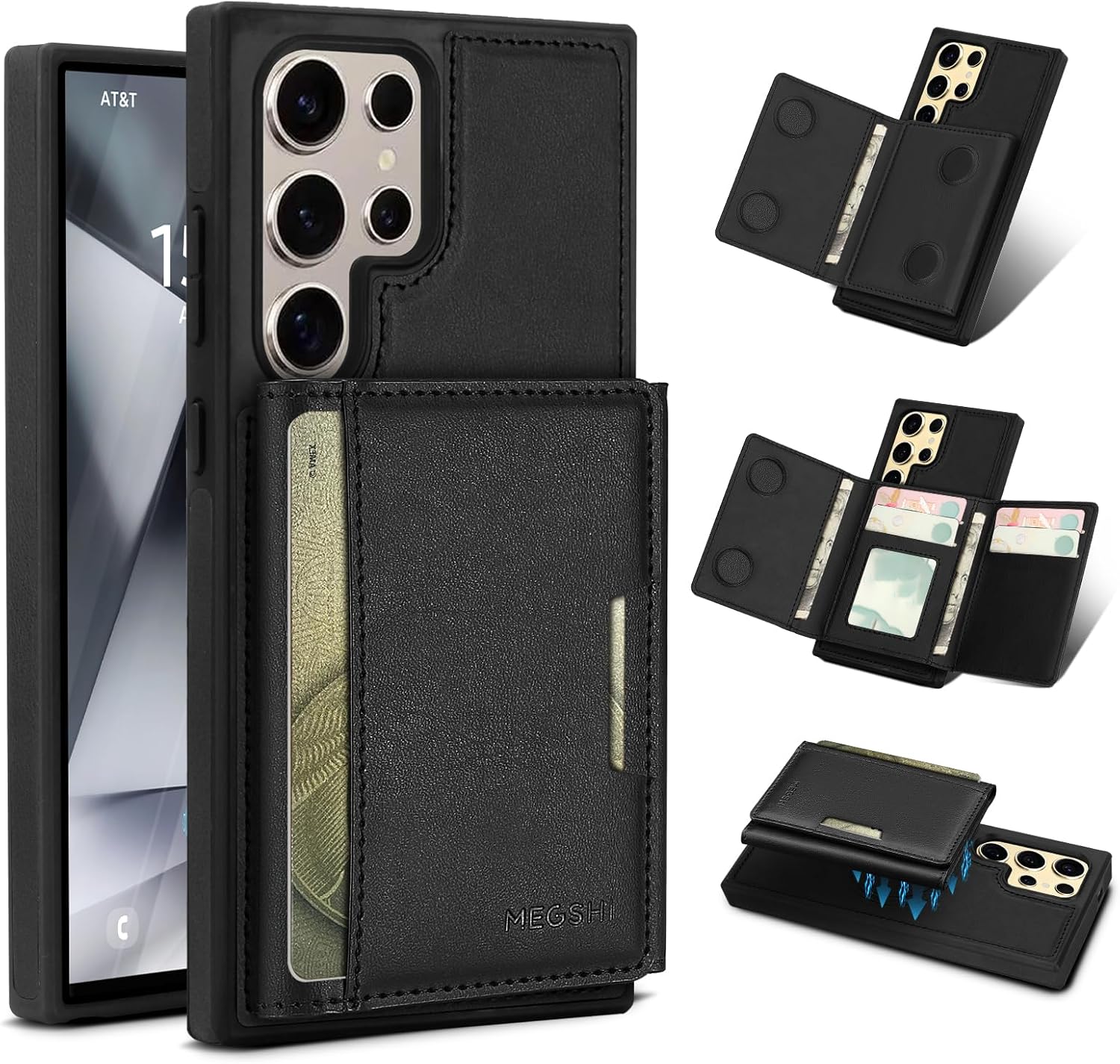 for Samsung Galaxy S24 Ultra Wallet Case, 2-in-1 Detachable Magnetic Wallet Case, Card Holder RFID Blocking, Fashionable Faux Leather Card Slot & Folding Design (Black)