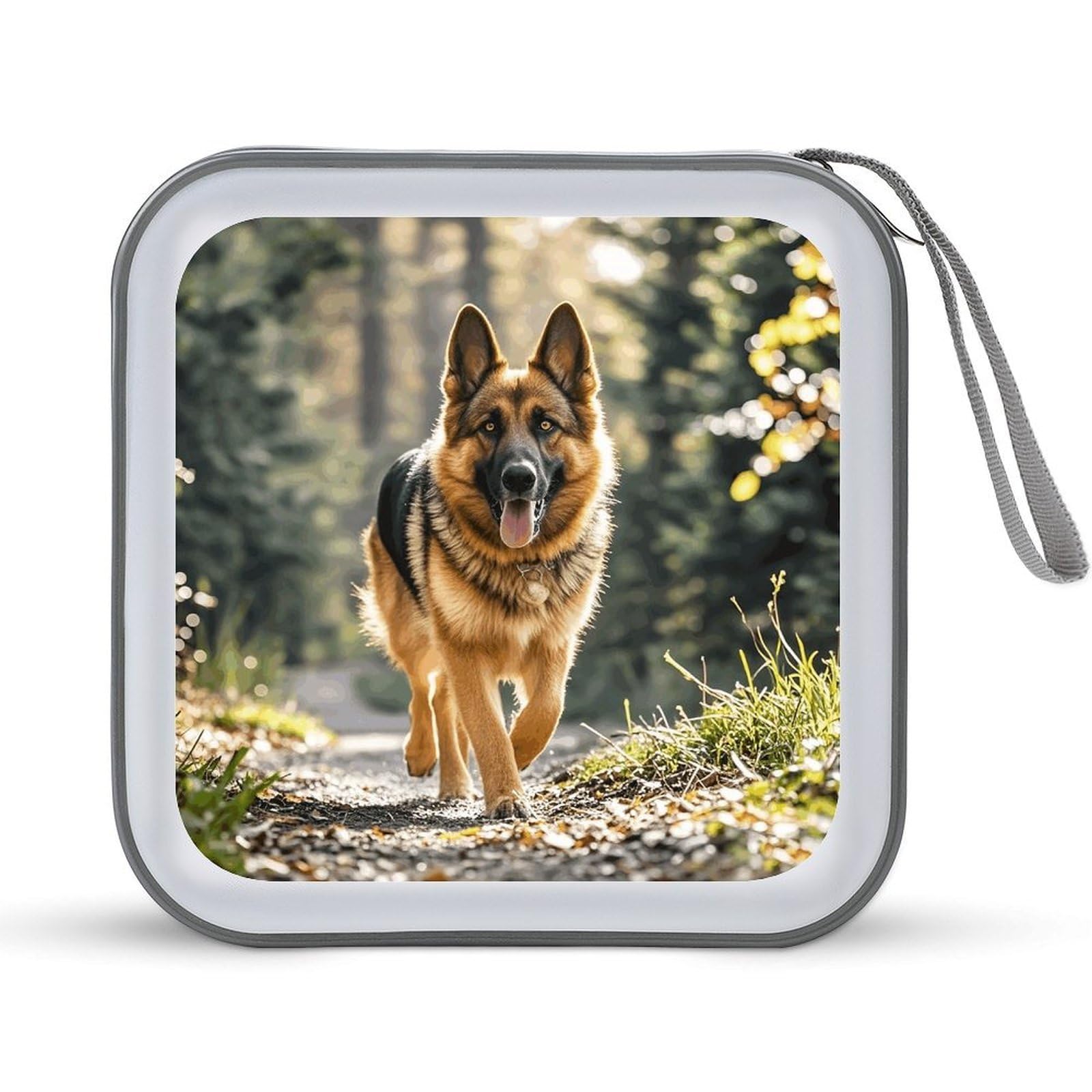 VstaDank Running German Shepherd Dog DVD Case With Zipper Portable CD Case Hardshell DVD VCD Binder Storage Box EVA Protective Blu-ray Wallet 40 Capacity CD Wallet Movie Music Media Disc Wallets