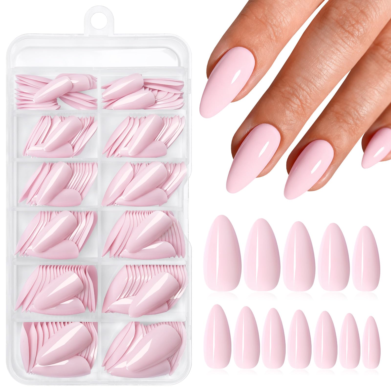 Photo 1 of Bellelfin Medium Almond Press on Nails,Baby Pink Fake Nails,240pcs