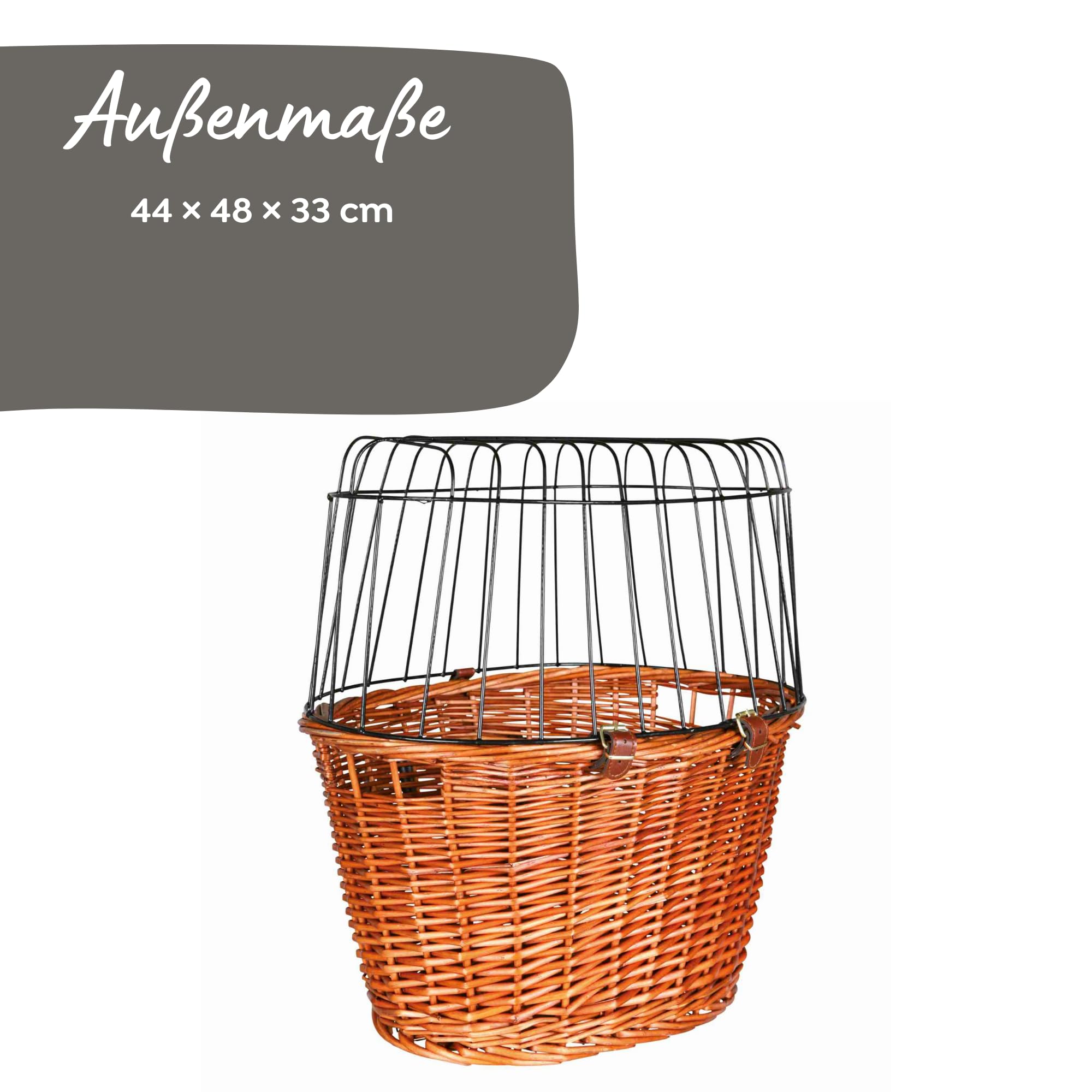 TRIXIE Hundekorb für das Fahrrad vorne bis 5 kg 44 × 48 × 33 cm - gewobener Hundefahrradkorb für den Lenker - in schicker Weidenoptik mit Kunststoff Gitter, 2806