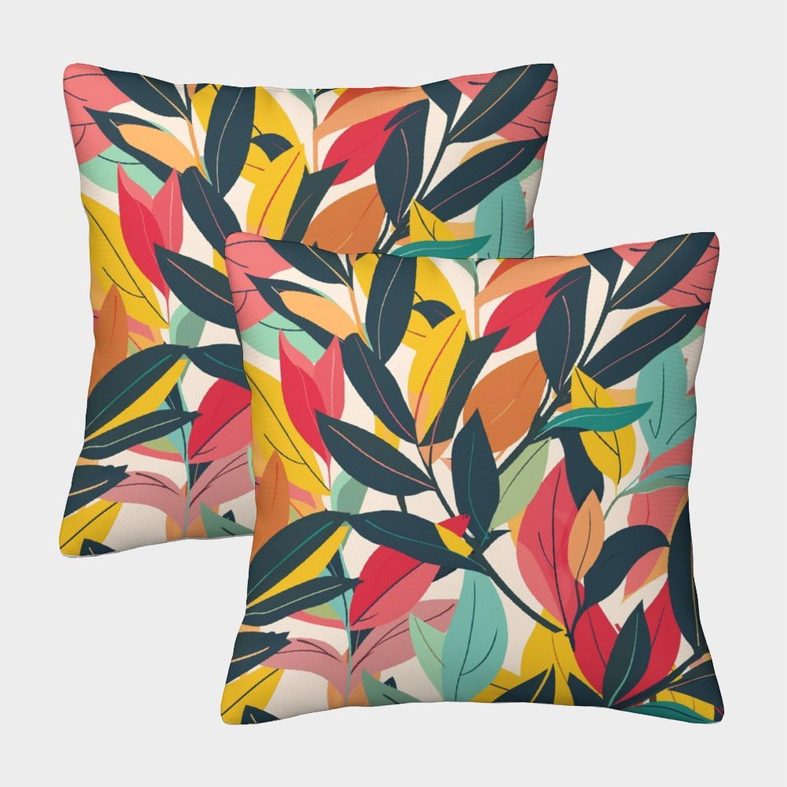 kaiyun 2 Pack Spring Leaves, Minimalism Style Luxury Digital Printed Soft 3D Themed Square Cushion Cover 50x50cm