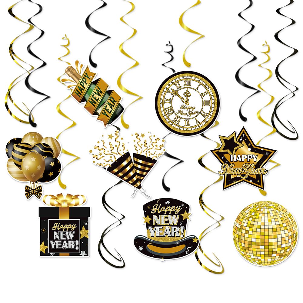 New Years Eve Decorations 2027 Hanging Swirls - Happy New Year Decorations 2027 - Black Gold Hanging Swirls Streamers Cheers 2027 New Year's Eve Party Decorations Supplies for Home Office Ceiling