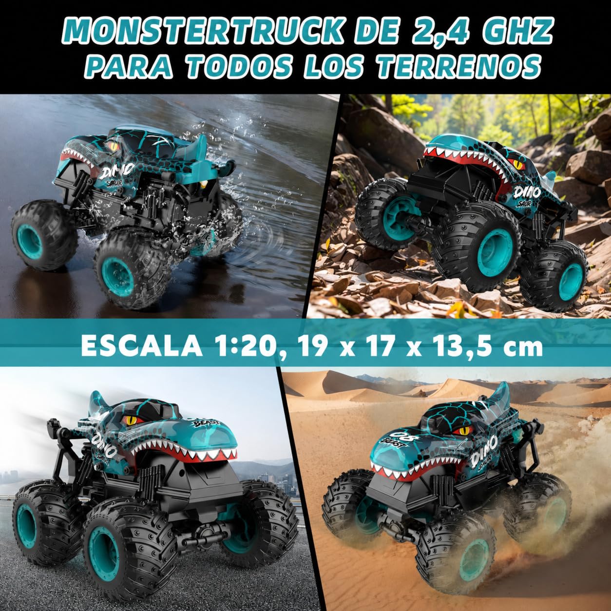 Coche Teledirigido, Monster Truck Niños 3 4 5 6 7 8 años, 2.4GHZ Coche RC Escala 1:20, Coches Teledirigidos para Niños, Juguetes Niños 3 4 5 6 7 8 años, Regalos Cumpleaños niños