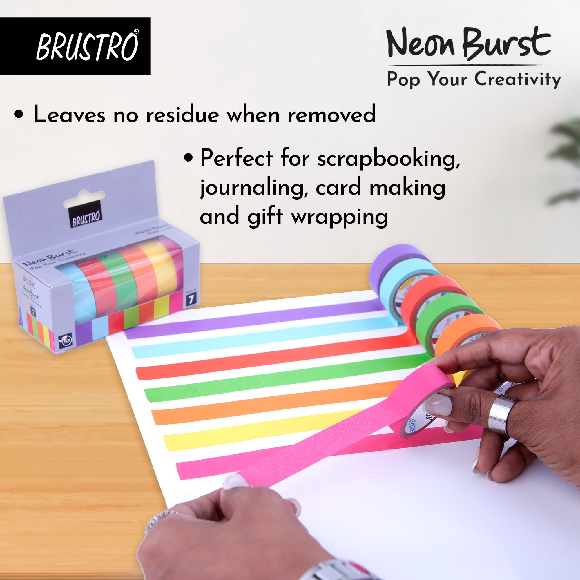 Brustro Neon Washi Tape Set - Vibrant Crafting -3