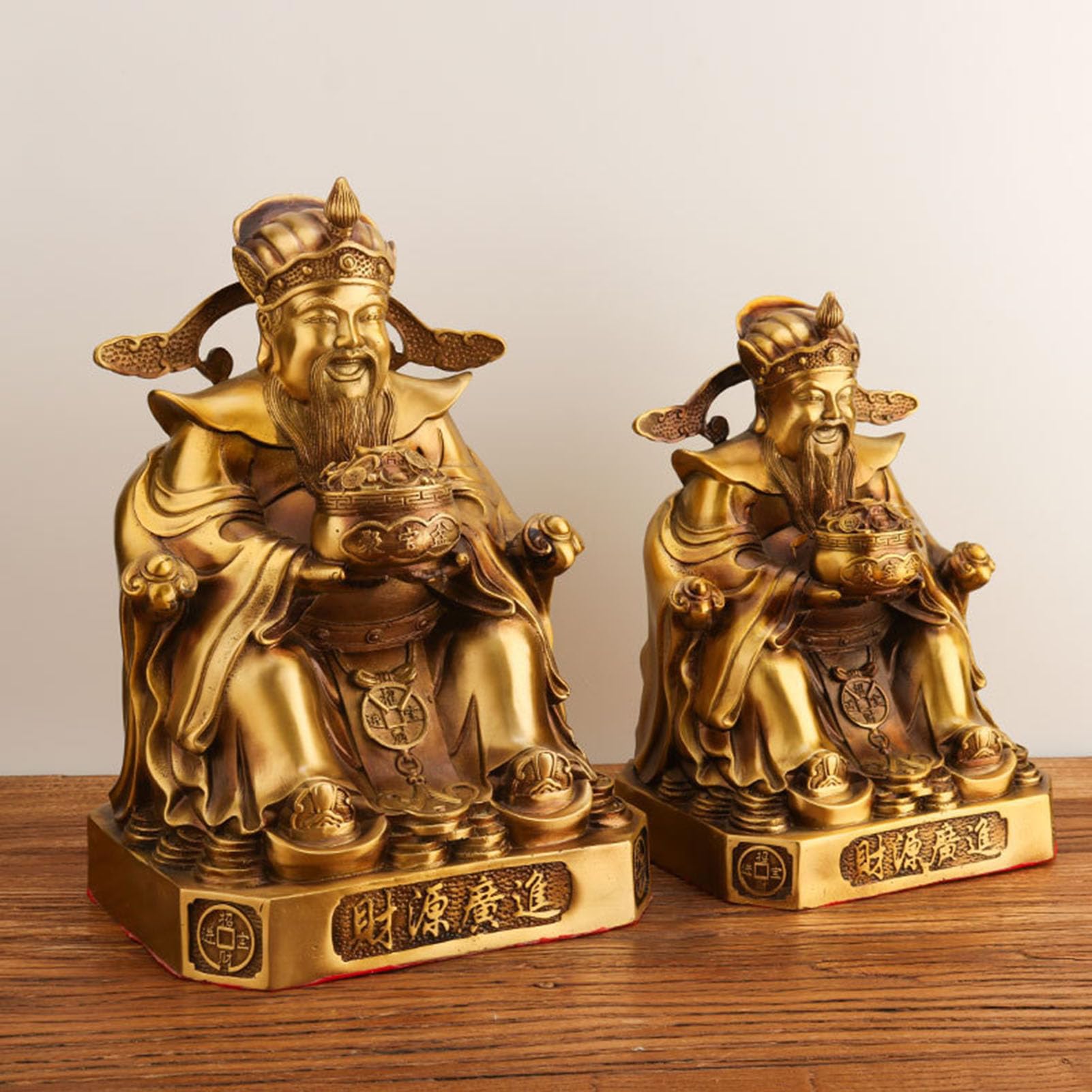 Mosiężna statua boga bogactwa, chińska tradycyjna figurka Feng Shui Caishen | Trzyma skarbiec szczęście bogactwo bóstwo, rzeźba do domowego biura wystrój sklepu, ozdoba na prezent na otwarcie firmy
