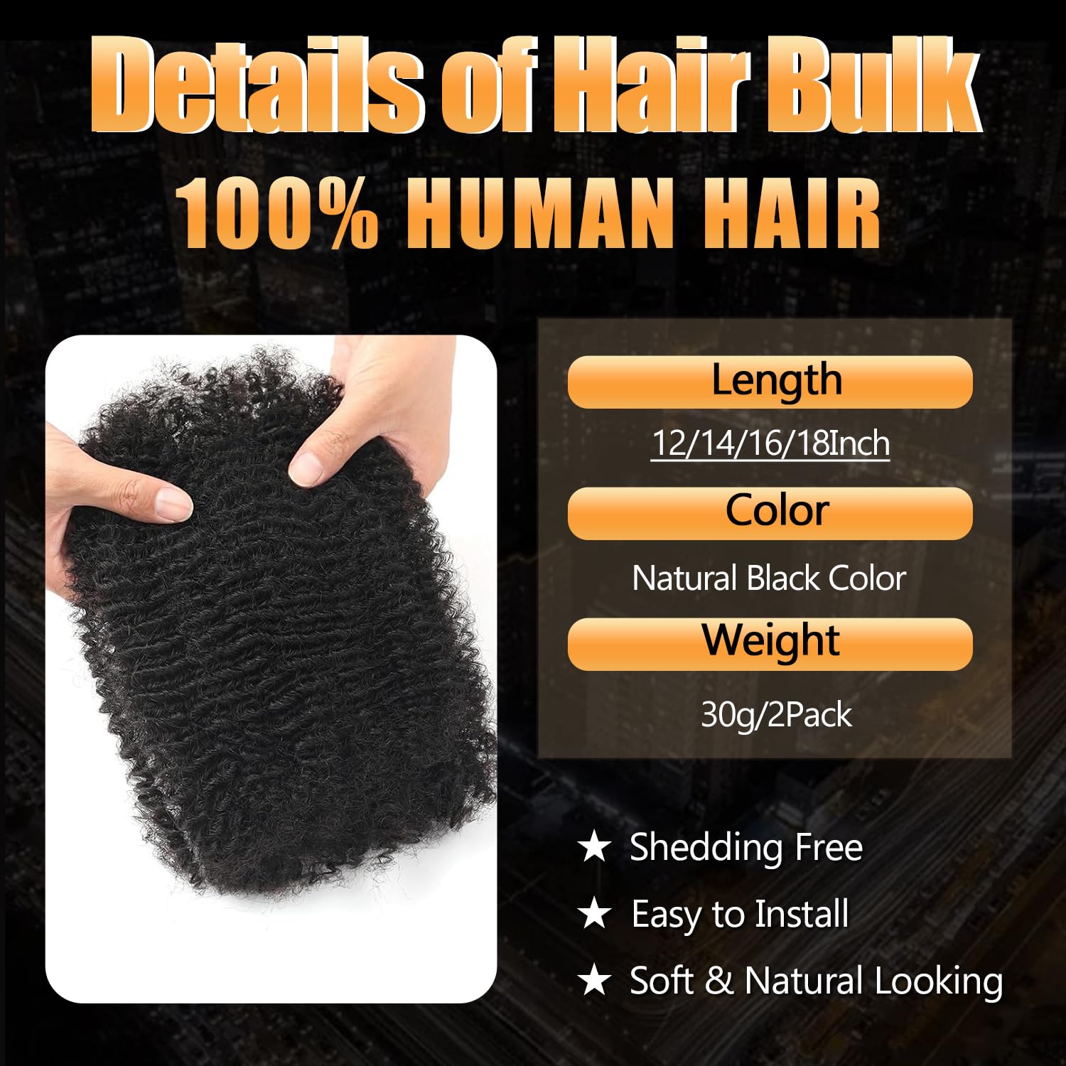 Datanala Afro Kinkys Bulk Human Hair 100% Natural Black Human Hair for Dreadlocks Extensions Locs Repair - Image 3