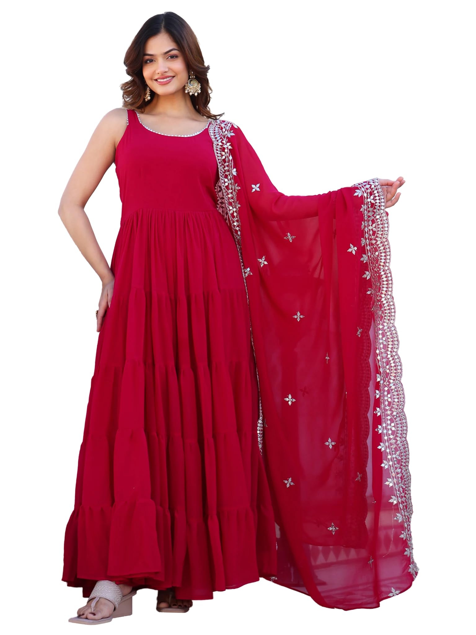 Fashion Basket Georgette Anarkali Kurta For Women Dark Pink