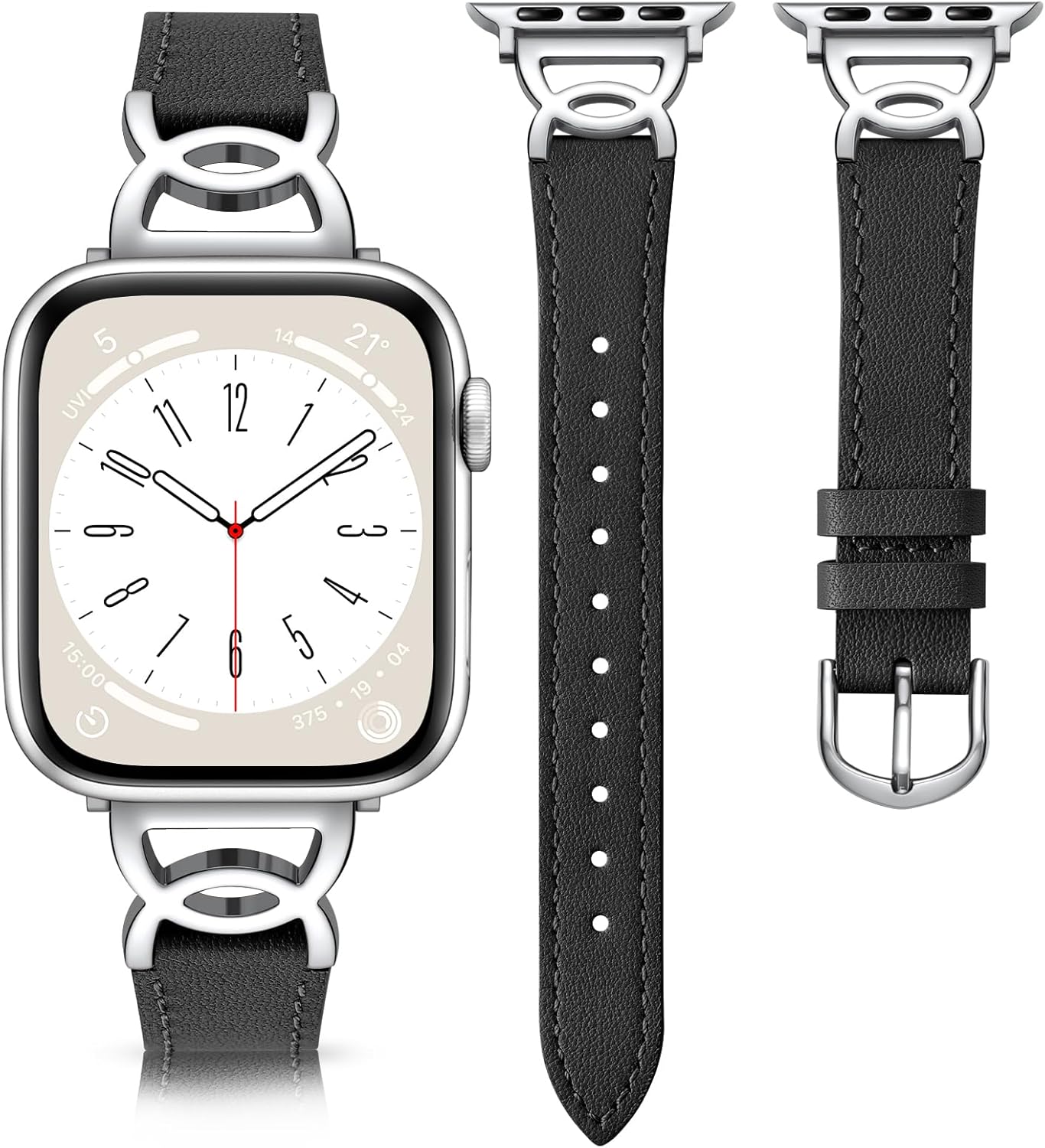 DaQin Slim Leather Band Compatible with Apple Watch Bands for Women 40mm 38mm 41mm 42mm 44mm 45mm 46mm, Top Grain Leather Band with DC-shaped Buckle for iWatch Band Series 11 10 9 8 7 6 5 4 3 2 1 SE