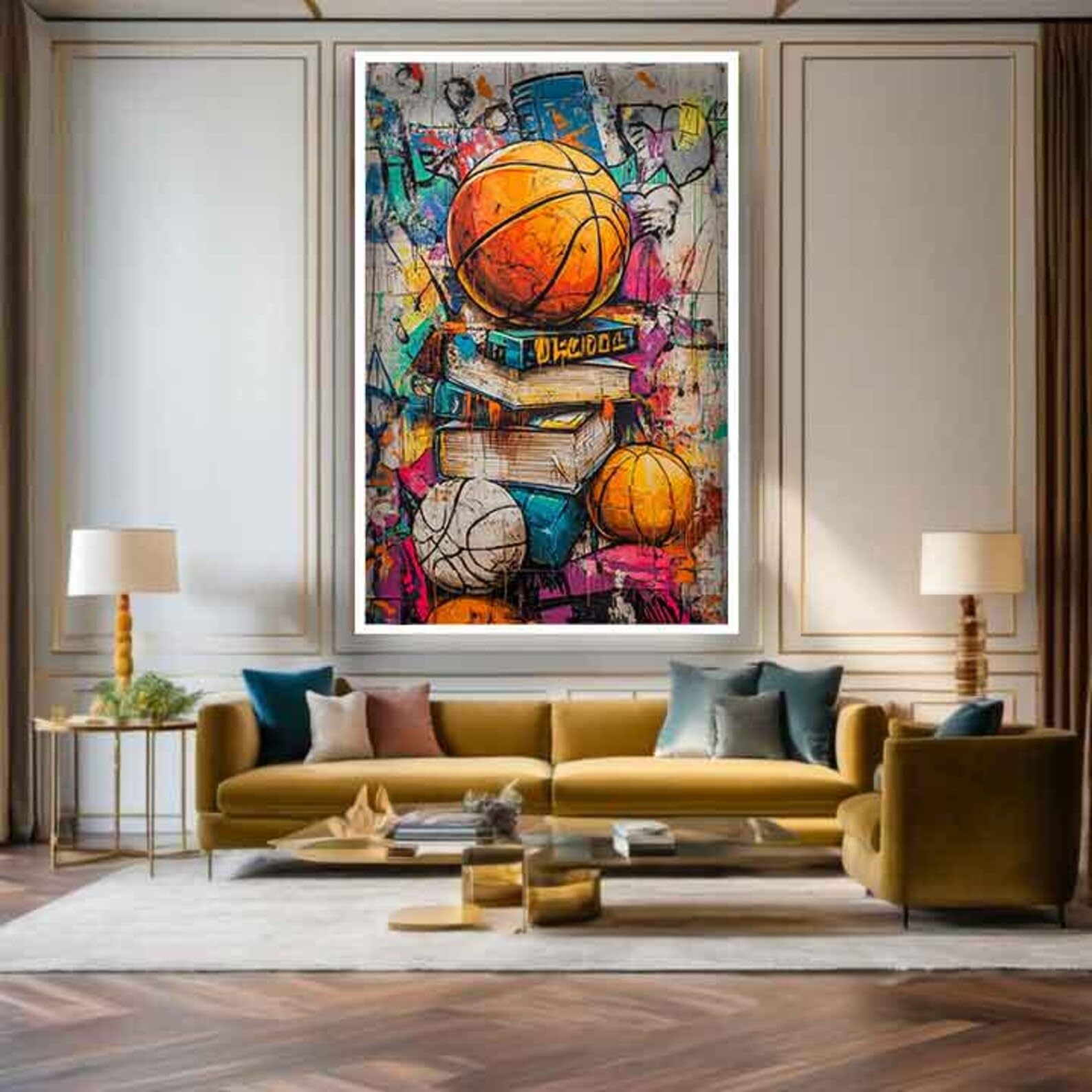 XBTYKPB Graffiti Basketball Canvas, Graffiti Basketball Art, Sports Graffiti Canvas Print,Canvas Wall Art, Basketball Home Decor(60x80cm/Frameless)
