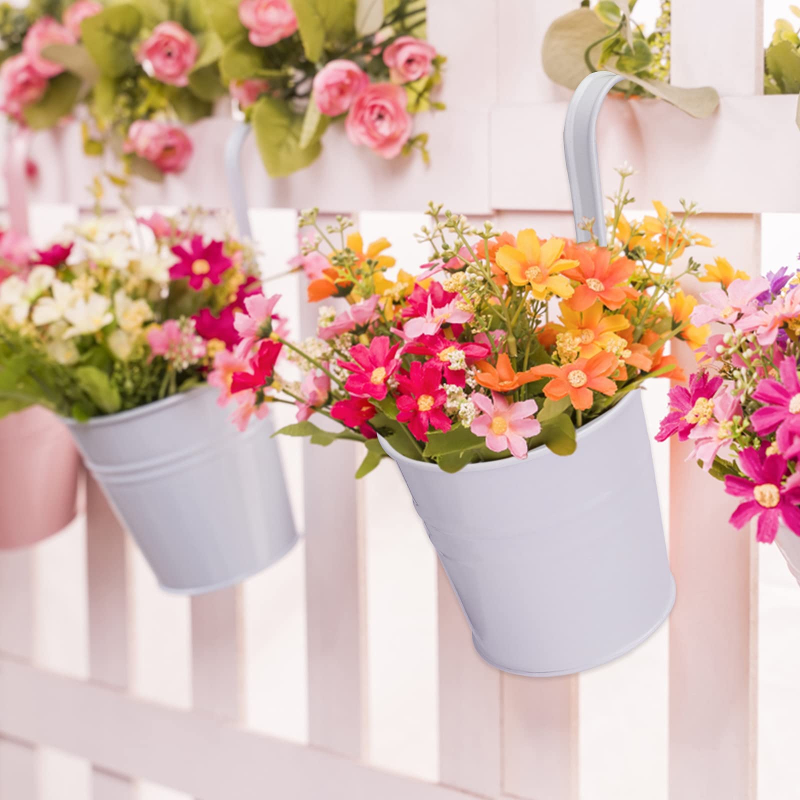 KINGLAKE Lot De 10 Pots De Fleurs En Métal à Suspendre - Avec Crochet Amovible Pour Balcon Et Clôture