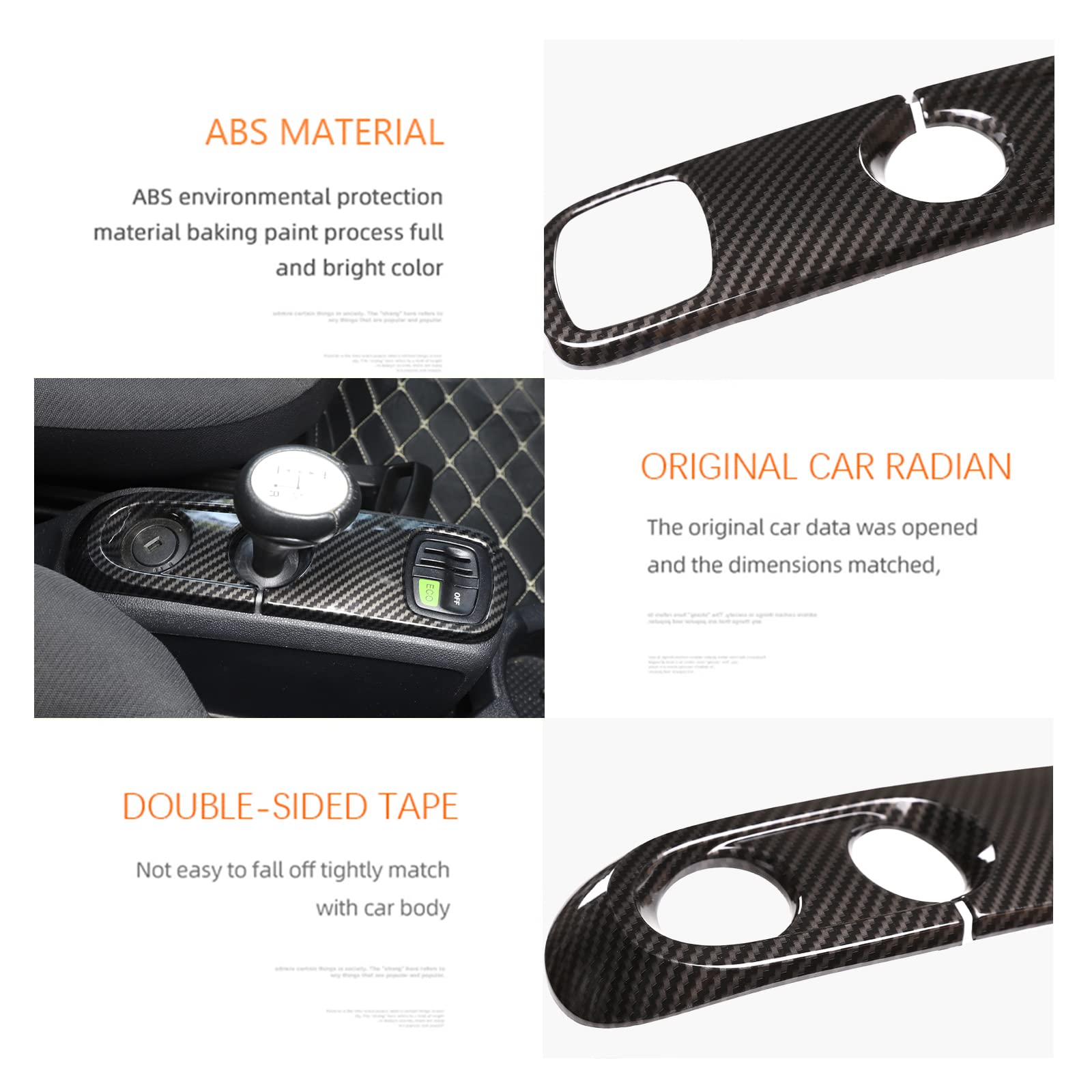 ABS in plastica auto Console centrale Pannello di controllo Telaio Copertura per Mercedes-Benz Smart 451 Fortwo 2009–2015 LHD (fibra di carbonio)