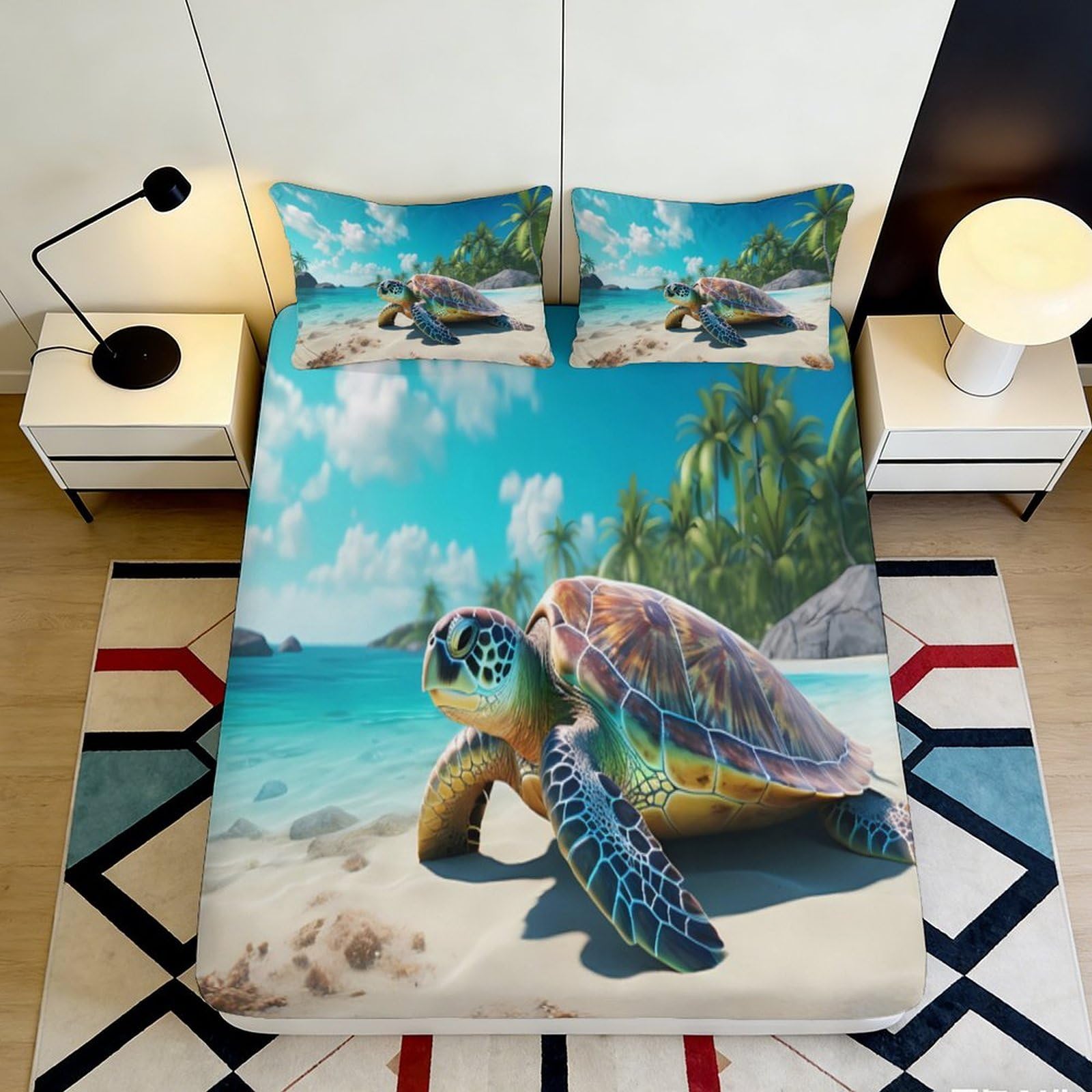 Jqzkxnhpbr Style-2 3D Printed Tropical Sea Turtle Fitted Sheet Microfiber Soft Beach Ocean Bed Cover For Bedroom Dorm Decor 90X200x25cm
