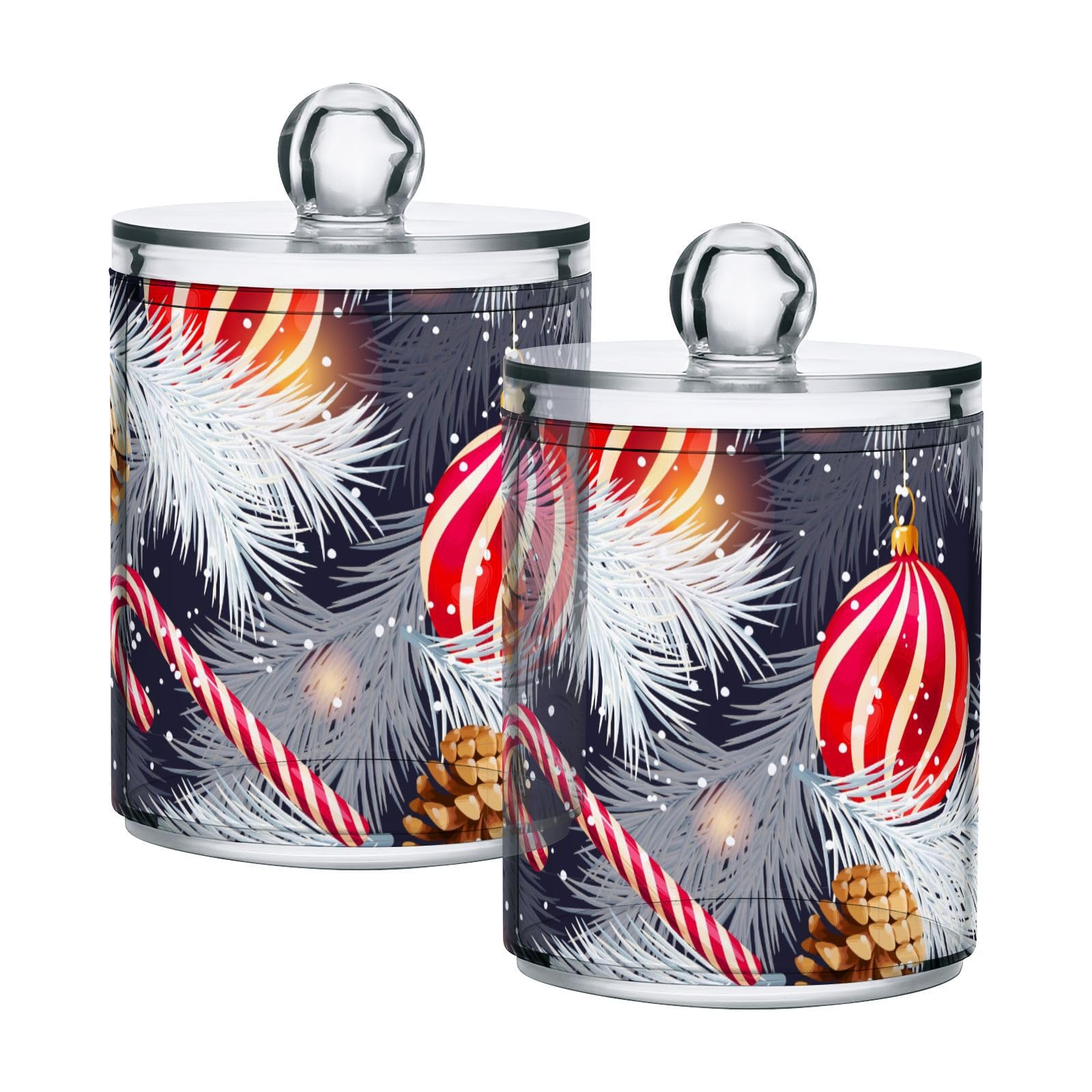 Christmas-balls-pine-branches Restroom Bathroom Organizers with Lid Qtip Holder Dispenser Apothecary Jars Cotton Balls Pads Swabs Holder Jar 4