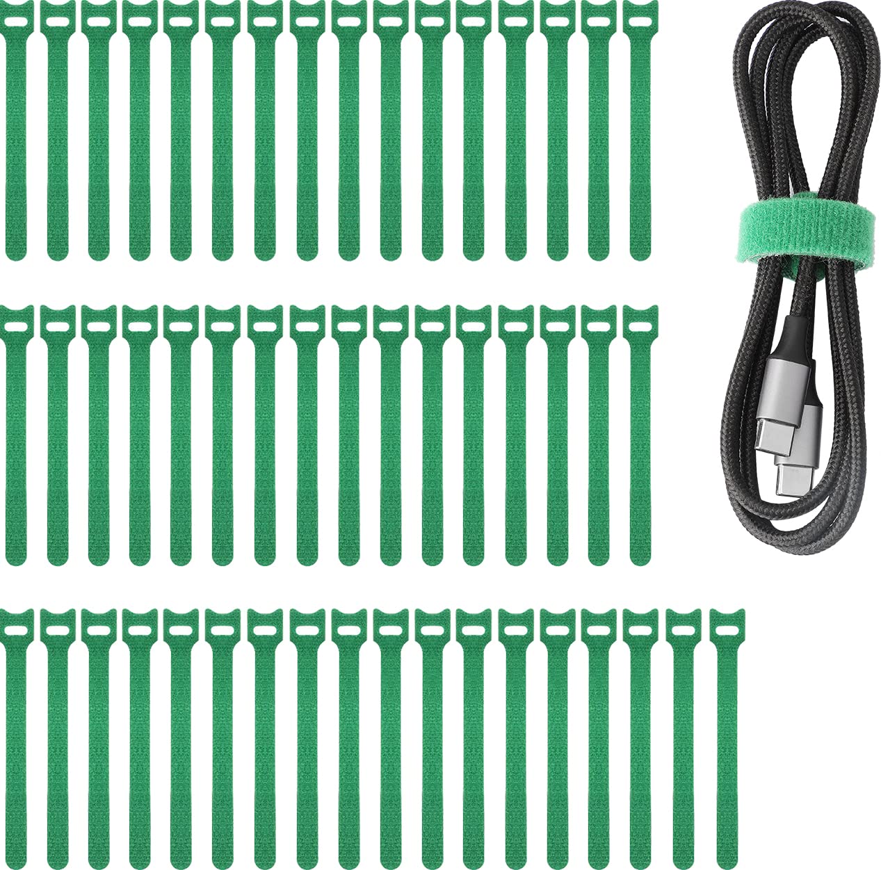 Pasow 50pcs Reusable Fastening Adjustable Cable Ties Wire Management (8 Inch, Green)