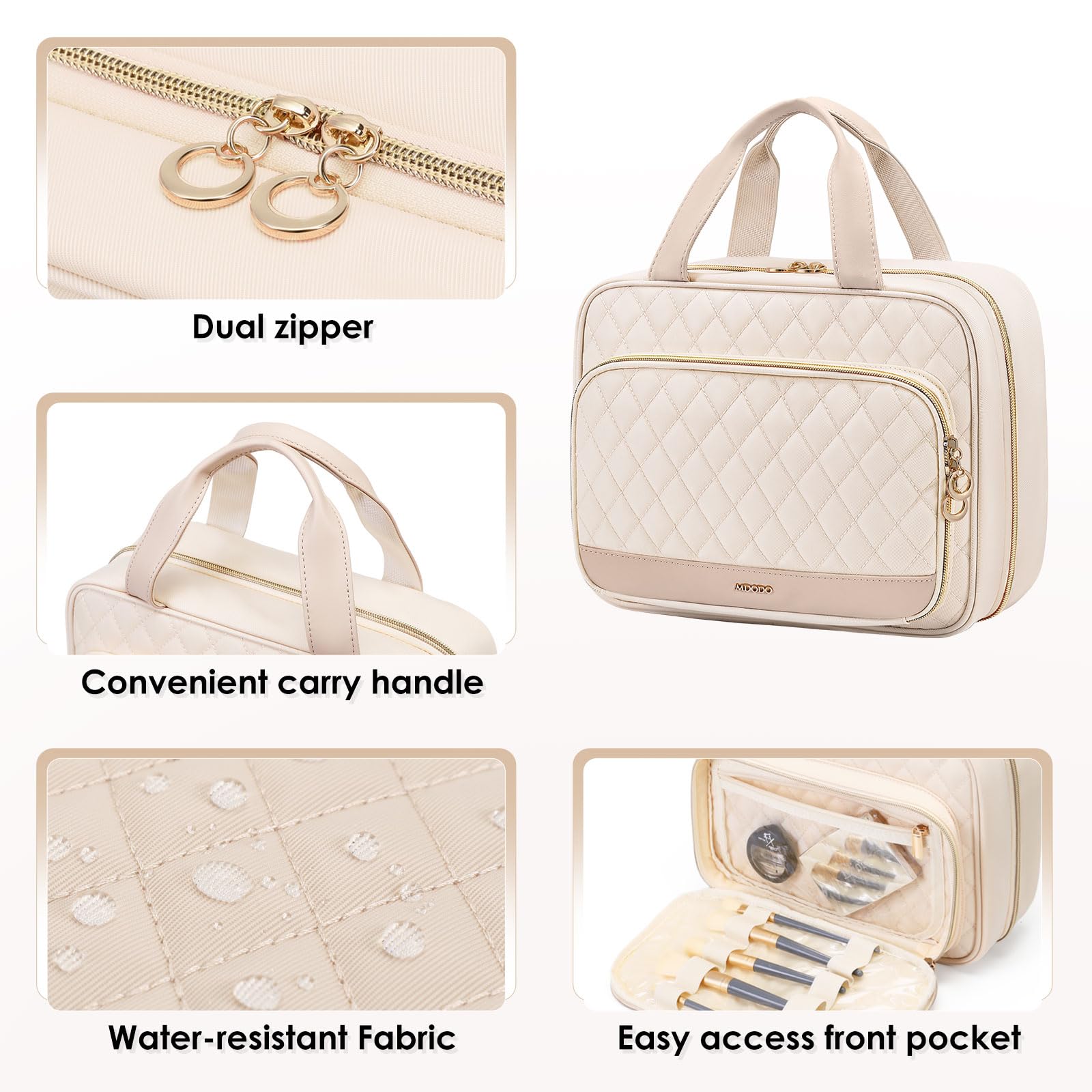 MDODO Neceser de Viaje para Maquillaje de Mujer, Organizador Colgante de Maquillaje Cosmético Bolsa de Maquillaje Negra, Beige, Estilo