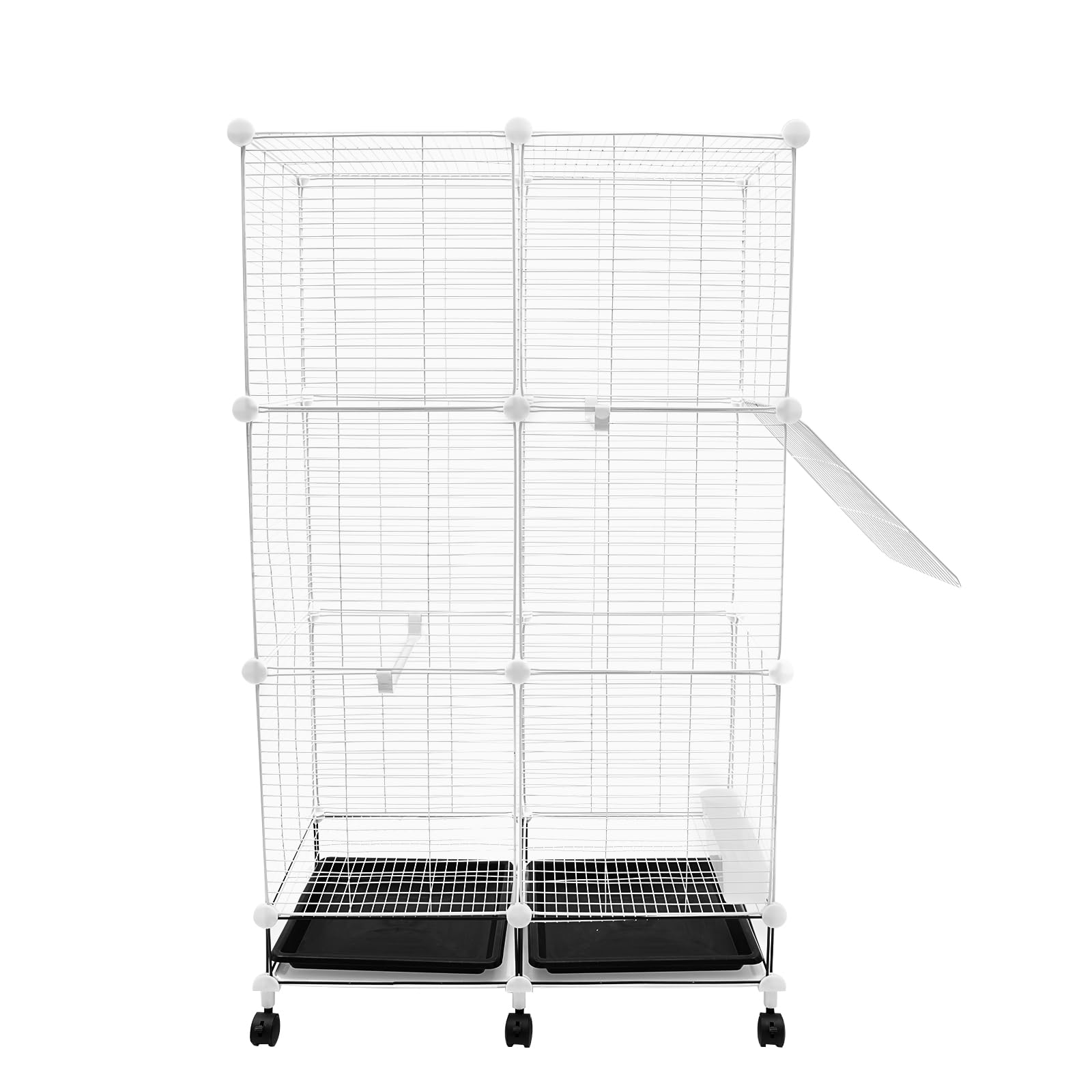 Jaula para pájaros con puertas, 75 x 37 x 125 cm, grande, de hierro, bandeja de suciedad, rueda universal, 6 ruedas, color blanco