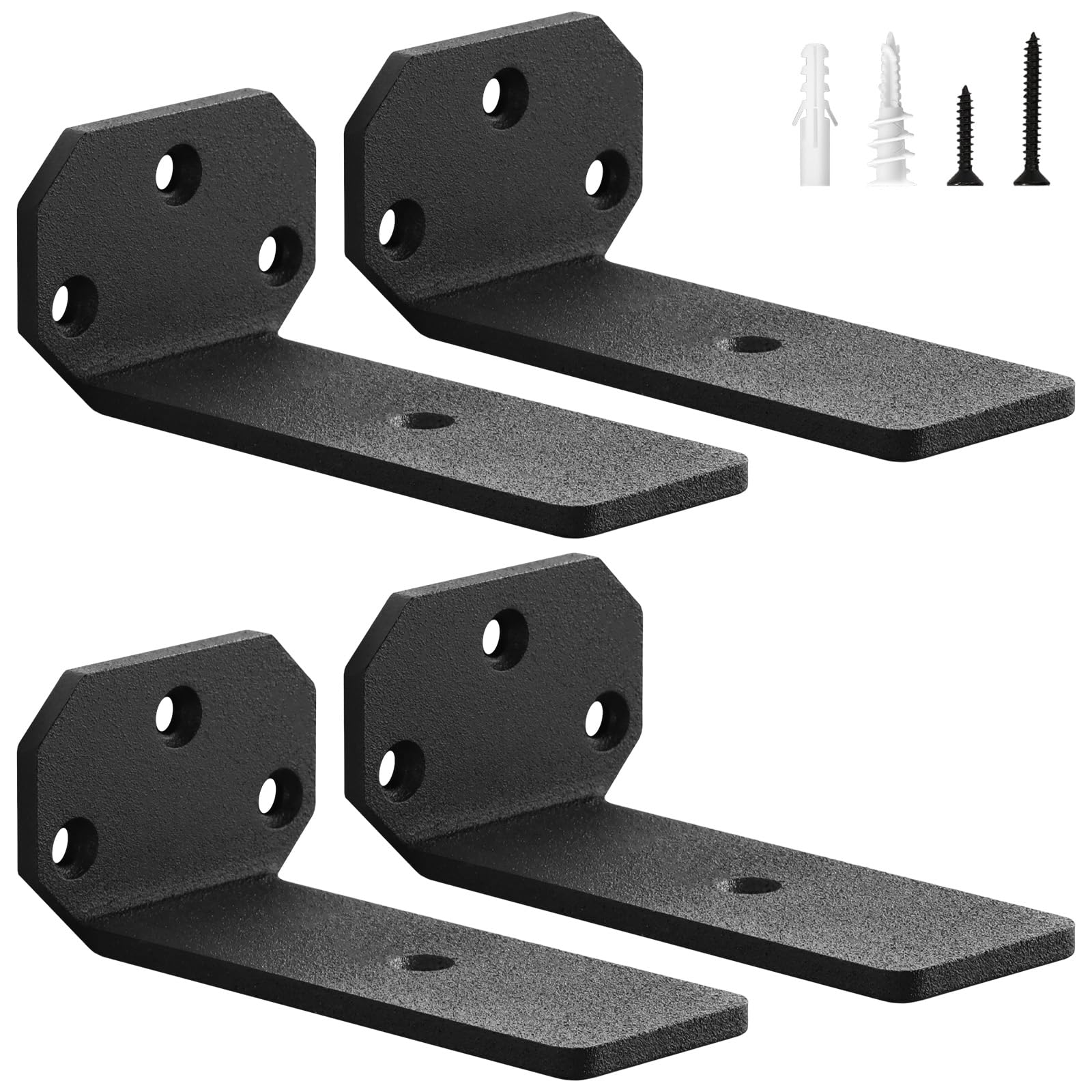 scicent 4 Pack Floating Shelf Brackets Heavy Duty, 50KG Capacity, 5mm Thick, Wall Brackets for Shelves, Shelf Support with Screws (Black 10cm)