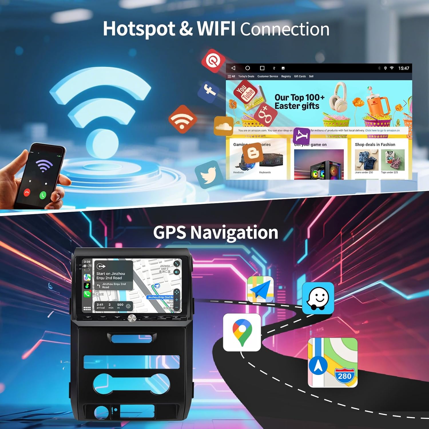 Car Radio Stereo for Ford F150 2009-2012 Replacement Carplay Android Auto GPS Navigation Tesla Style with DSP in Dash Headunit Multimedia Player