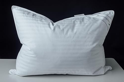 Mezcla de plumas de ganso con almohadas de cama de poliéster, 100% algodón, firmeza media, soporte suave, paquete de 1, rayas blancas