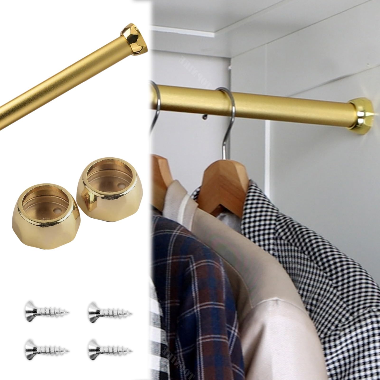 Wardrobe Rail, Aluminum Alloy Closet Rod Multicolor 19-63 Inches 50kg Capacity(Gold,20in/50.8cm)