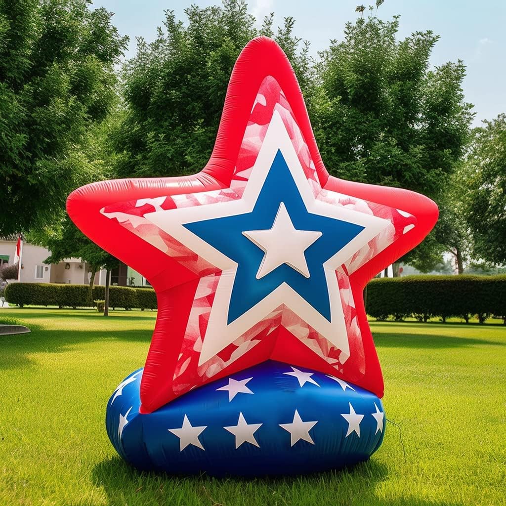 4th of July Inflatables Outdoor Holiday Yard Decorations Goodney USA Star LED Blow Up Decors for Lawn Garden Party