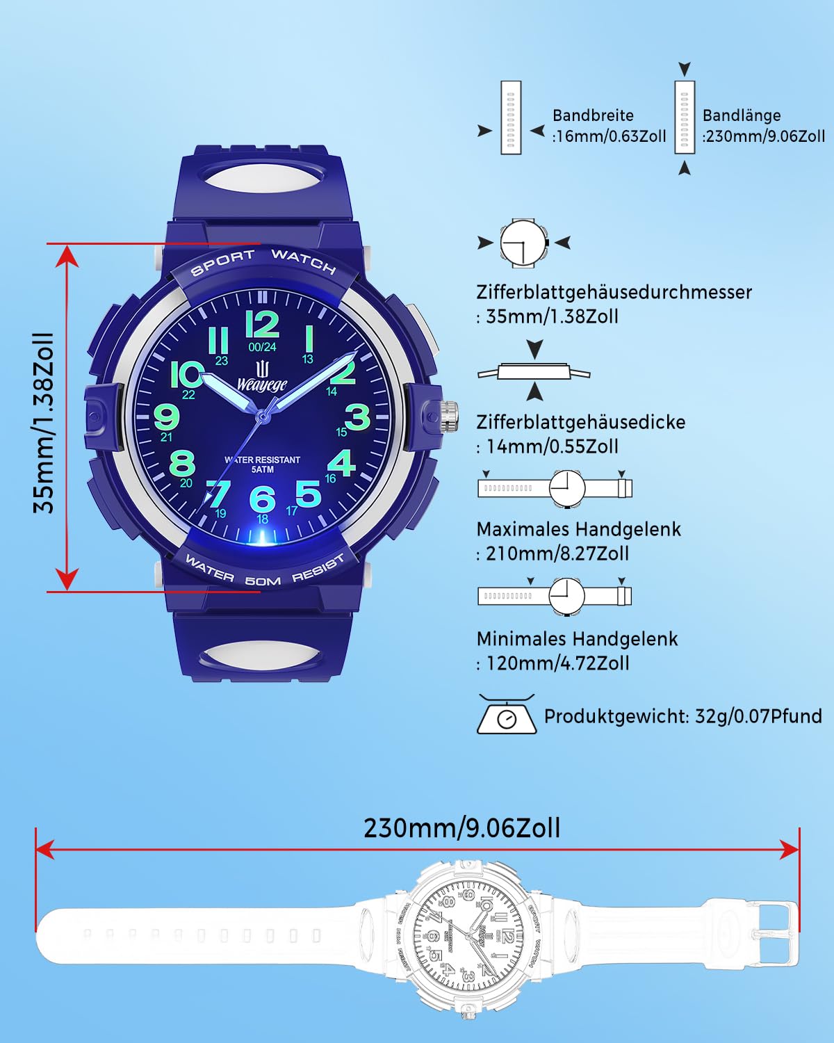 Reloj Analógico para Niños,Resistente al Agua hasta 5 ATM,Fácil de Leer,Reloj de Enseñanza del Tiempo para Niño y Niña,Relojes de Pulsera de Banda Suave para Niños 4-16