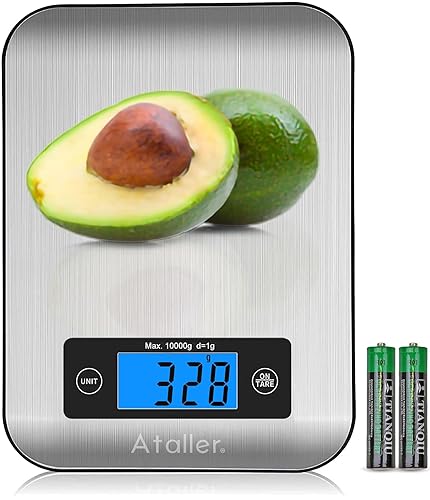 Ataller Báscula digital de cocina, báscula de alimentos de acero inoxidable 304, báscula de pesaje profesional de alimentos con pantalla LCD grande,