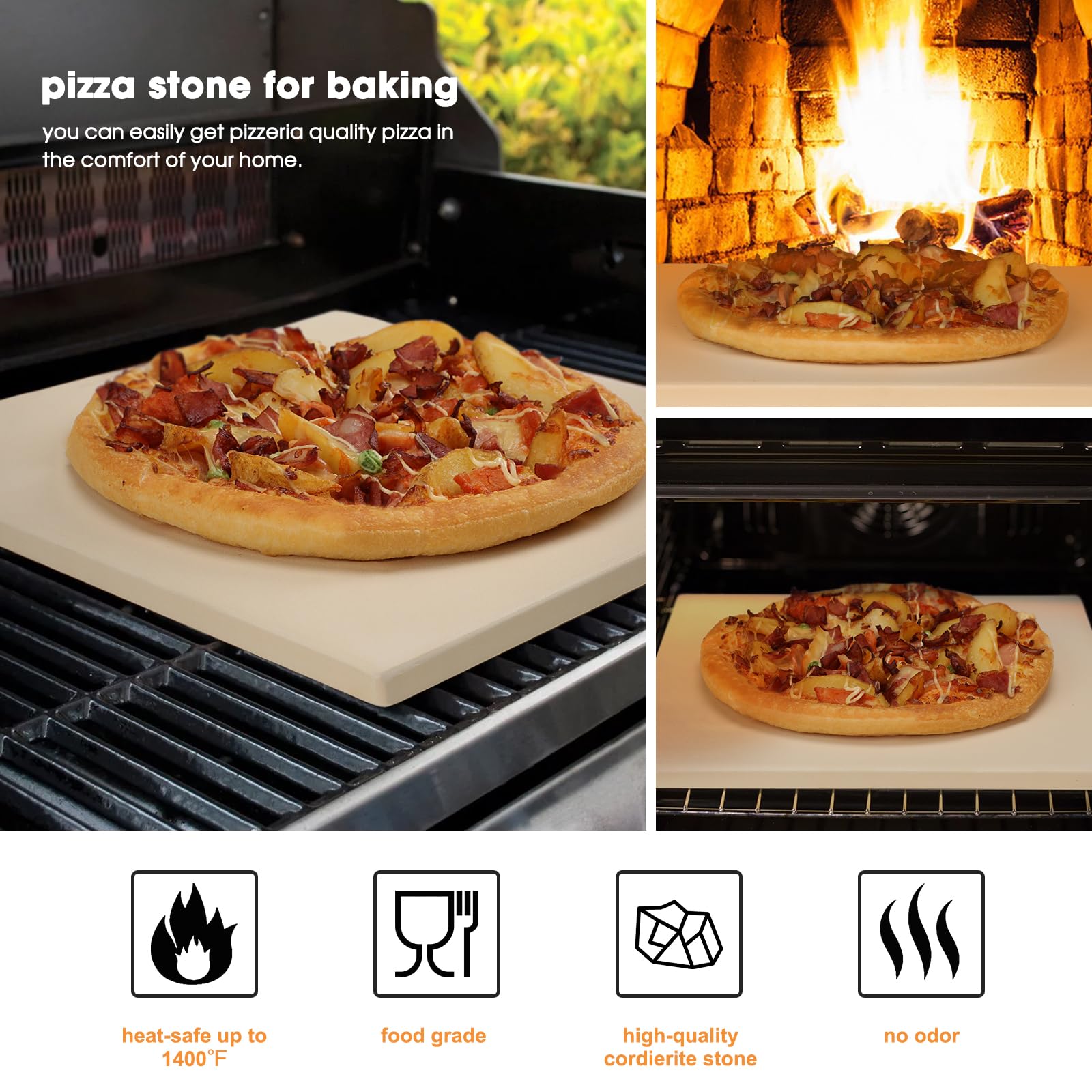 Salomayes 12x12 inch Pizza Stone,for RV Oven and Grill,square baking stone, cordierite pizza stone,for Pizza,Bread, Pie, BBQ, Durable and Safe, Give away Plastic Scraper