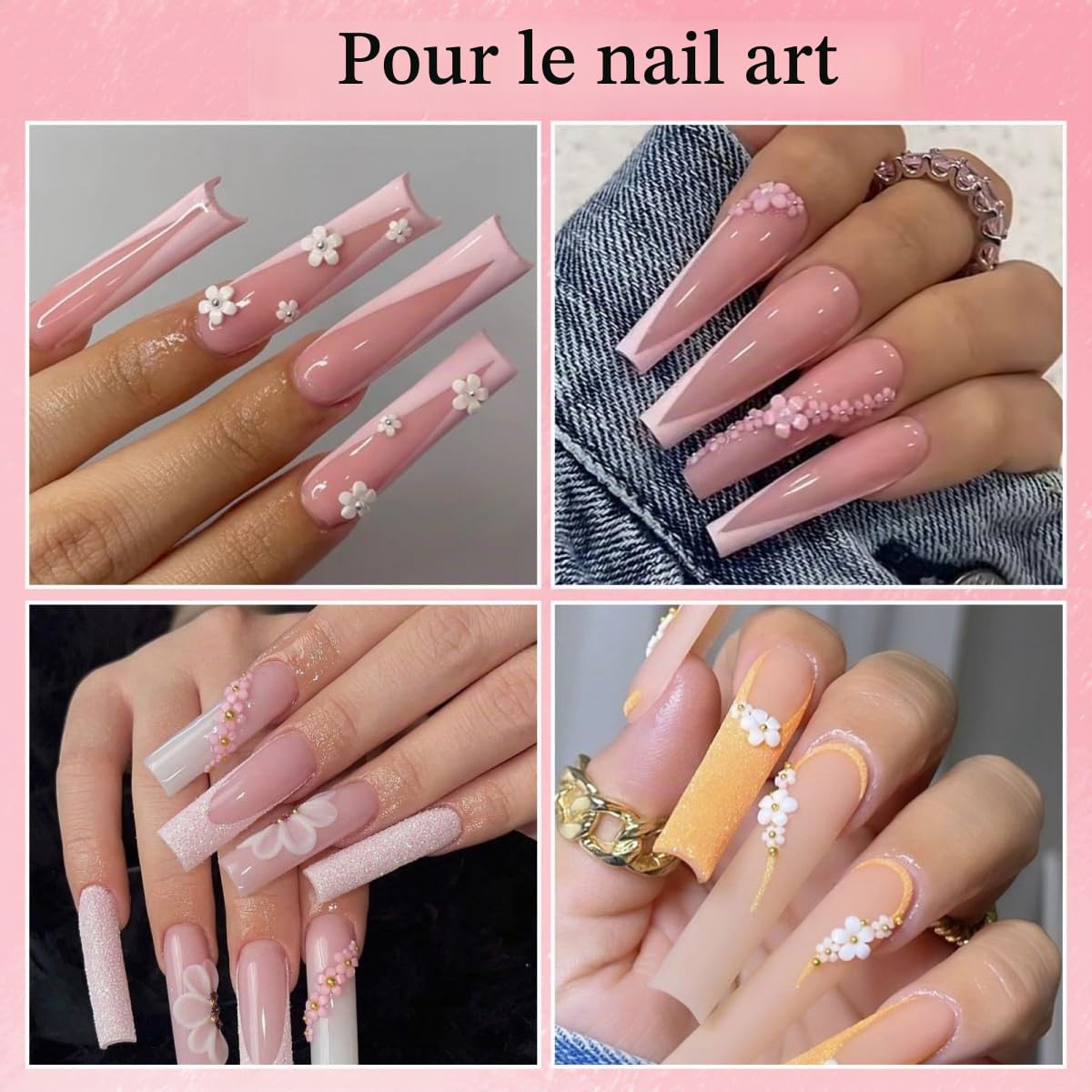 Lot de 2 boîtes de breloques pour ongles 3D (nœud, fleur, demi-perle), fleurs roses pailletées et nœuds, accessoires décoratifs pour manucure et loisirs créatifs