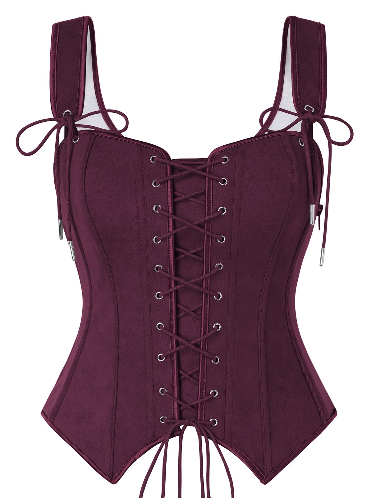 SCARLET DARKNESS Renaissance Wildleder Korsett Top Damen Träger Bustier | Weiches Wildleder Material, Verstellbare Träger, Front Kreuzschnürung, Figurbetonter Schnitt, Weste im mittelalterlichen Stil