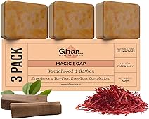 Ghar Soaps Sandalwood & Saffron Magic Soaps For Bath (300 Gms Pack Of 3) | Paraben Free | Chandan & Kesar Bath Soap | Handmade Soaps For Glowing | Skin Brightening Soap For Men & Women