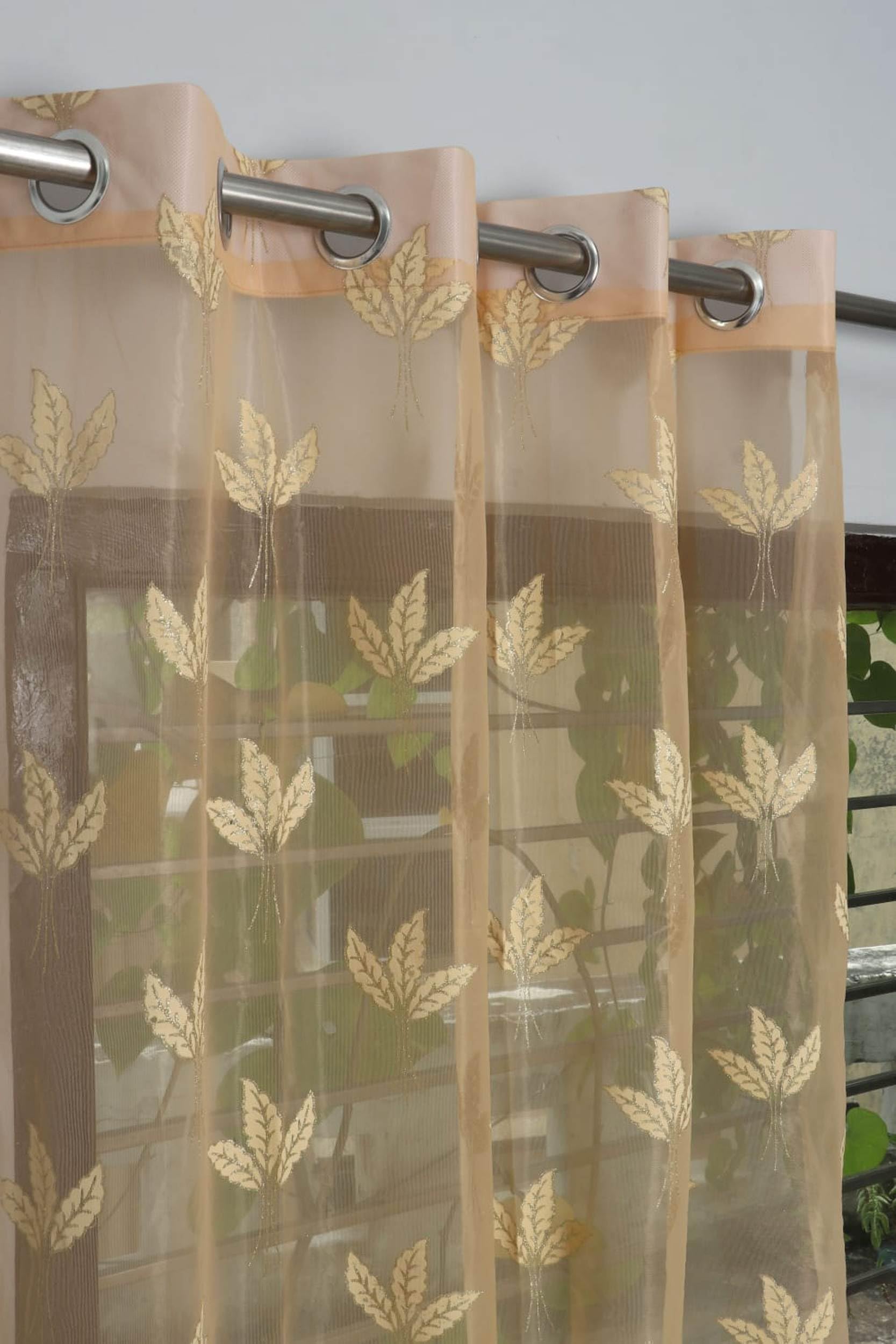 Galaxy Home Decor Premium Sheer Net Embroidery Curtain for Door 7 Feet | Transparent Net Fabric with Leaf Design | Pack of 1, Gold-image-33