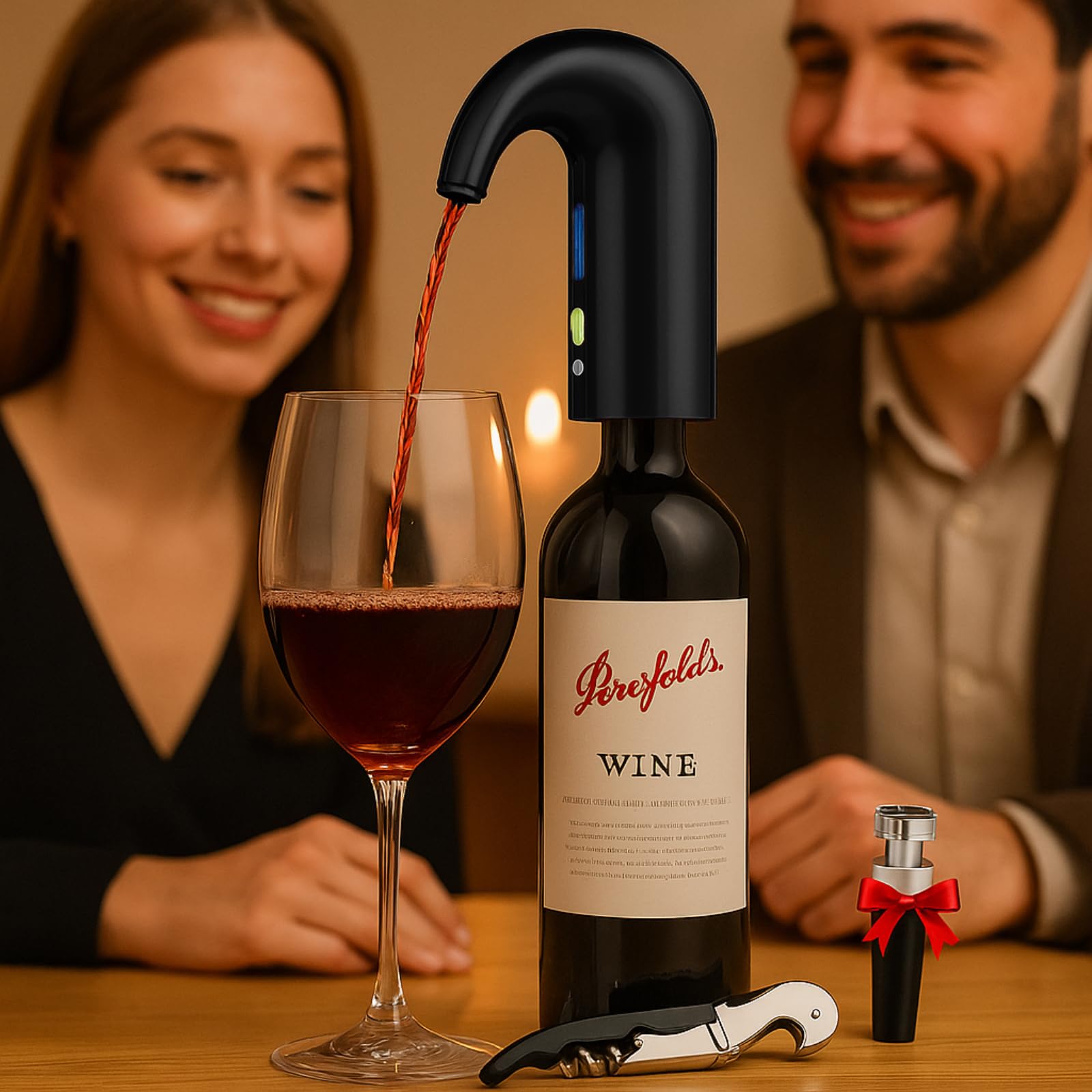 Aérateur de vin électrique – Accessoire de vin portable de qualité supérieure pour vins rouges et blancs, aération tactile pour vin et spiritueux – Débutant et amateur – Bec verseur – Cadeaux de vin