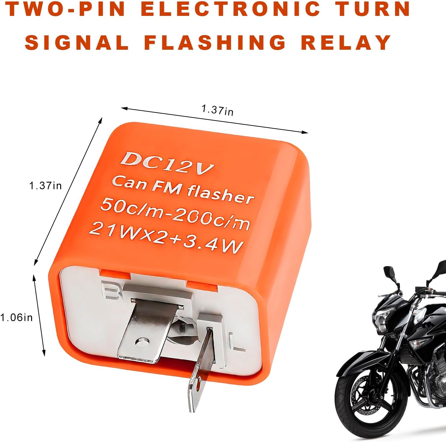 12V Speed Adjustable 2 Pin LED Flasher Relay, 2-Pin Vehicle Hazard Warn Light & Hyper Blinker Relays, Electronic LED Turn Signal Flash Relay for Cars Trucks Motorcycles (Orange)