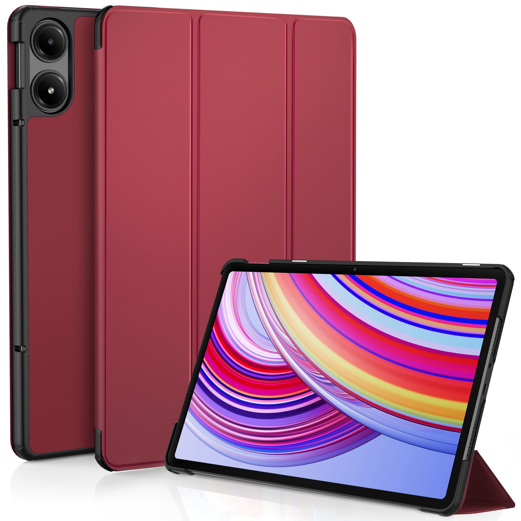 EasyAcc Hülle für Redmi Pad Pro 12.1, Schutzhülle Ultradünne PU Leder mit Standfunktion und Auto Wachen/Schlafen Hülle Case (Rotwein)