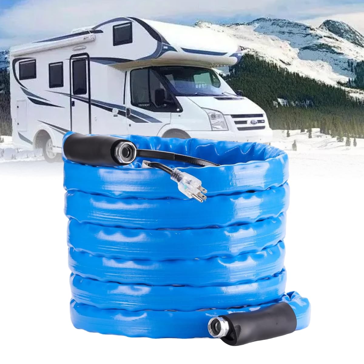 Podgrzewany wąż wodny RV, 50 stóp podgrzewany wąż do wody pitnej, (średnica wewnętrzna 5/8 cala -100 °F) energooszczędny termostat do utrzymywania wody pitnej