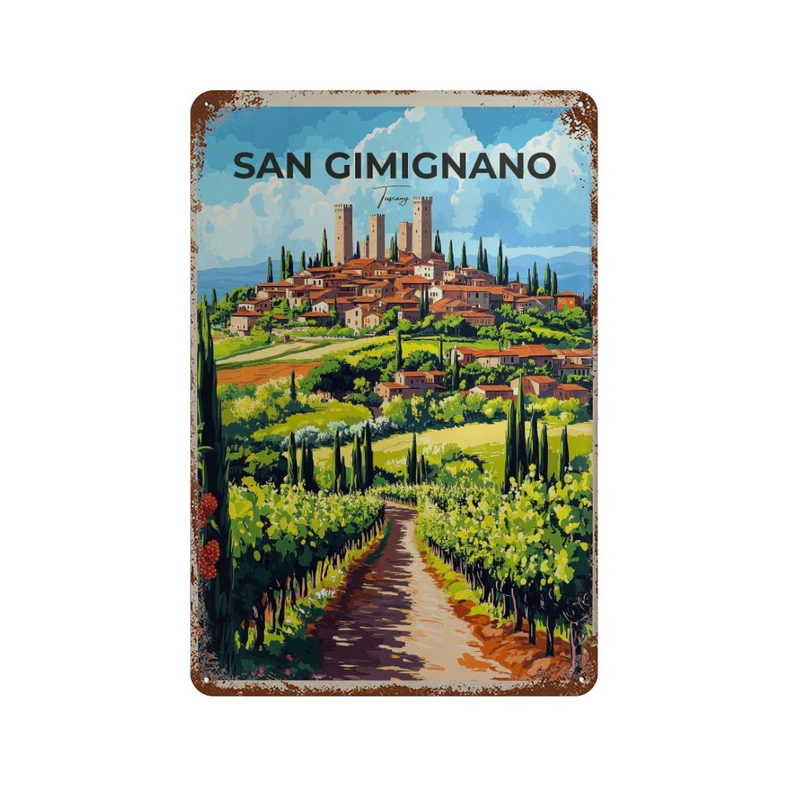 xiaoxiaoshen San Gimignano Tuscany Italy Travel Wall Decor Art Metal Tin Poster Modern Home Decor Art Home Bar Shop Decorations Vintage Sign 30x20cm