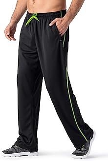 Men's Lightweight Sweatpants Loose Fit Open Bottom Mesh Athletic Pants with Zipper Pockets
