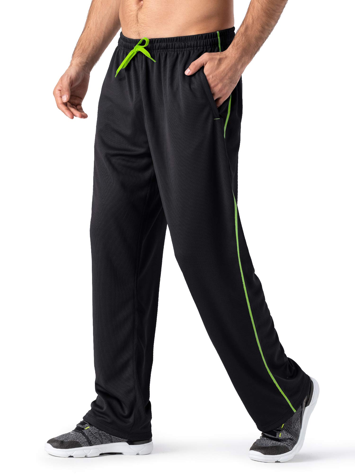 Men's Lightweight Sweatpants Loose Fit Open Bottom Mesh Athletic Pants with Zipper Pockets