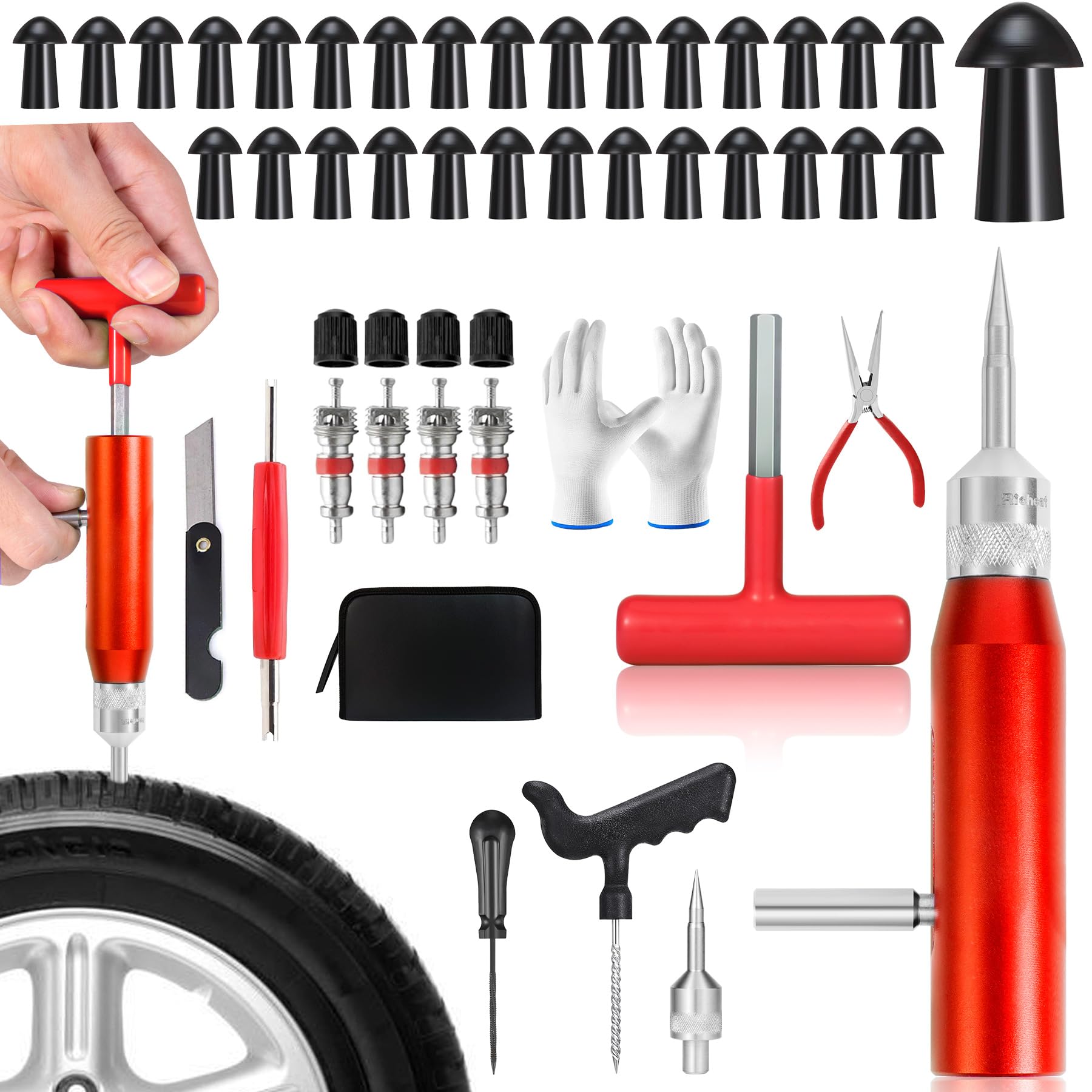 Kit di riparazione pneumatici tubeless con tappo a fungo per foratura pneumatici e appartamenti su auto, moto, ATV, camion e trattori (30 tappi a fungo)
