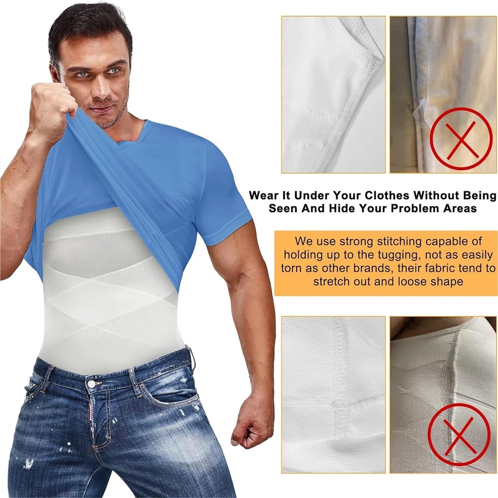 Faja Chaleco Hombre Camisas de compresión moldeadoras cuerpo for hombres | Camiseta interior adelgazante con cinturón en forma de X
