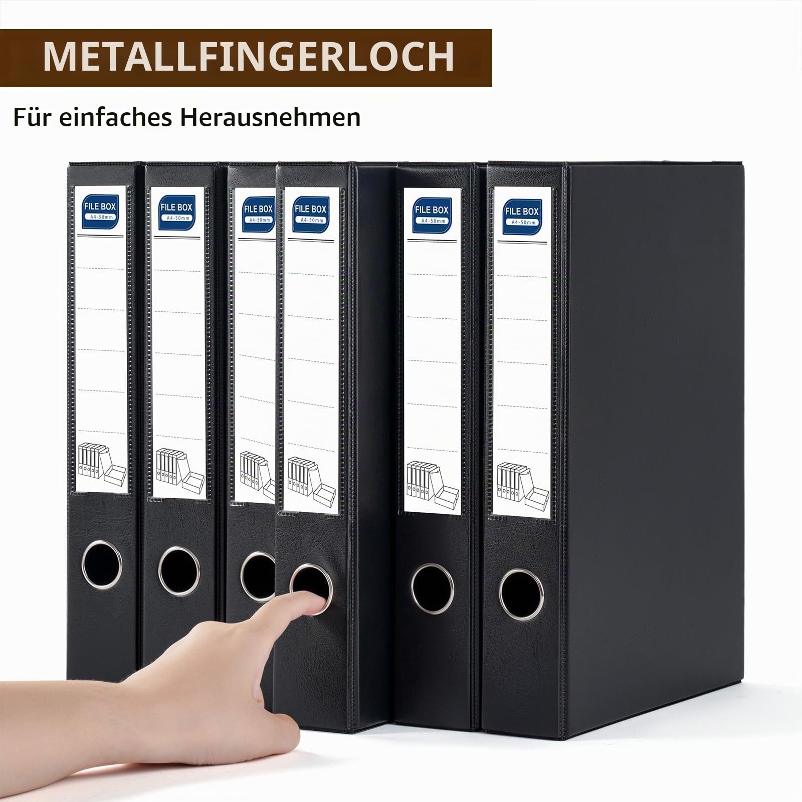 Archivbox A4, 6 Stück Archiv-Schachtel, 50mm Rückenbreite, Schwarz | Faltbarer Aktenbox mit Deckel, Magnetverschluss und Klammer, A4 Dokumentenbox für Büro, Zuhause, Schule