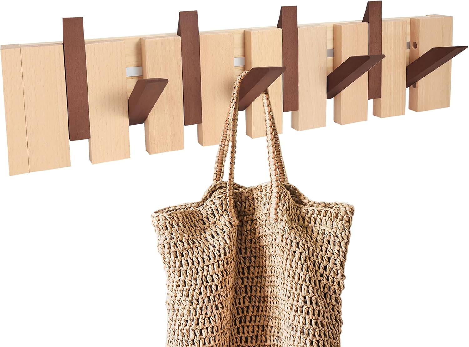 Natural Wooden Coat Rack Wall Mount, Piano Hooks for Hanging,Home Decorative Wall Coat Rack,Wooden Coat Hooks for Hanging Jackets/Keys/Hats/Robes and Towels/Plants/Bags Two tone 8 Hooks