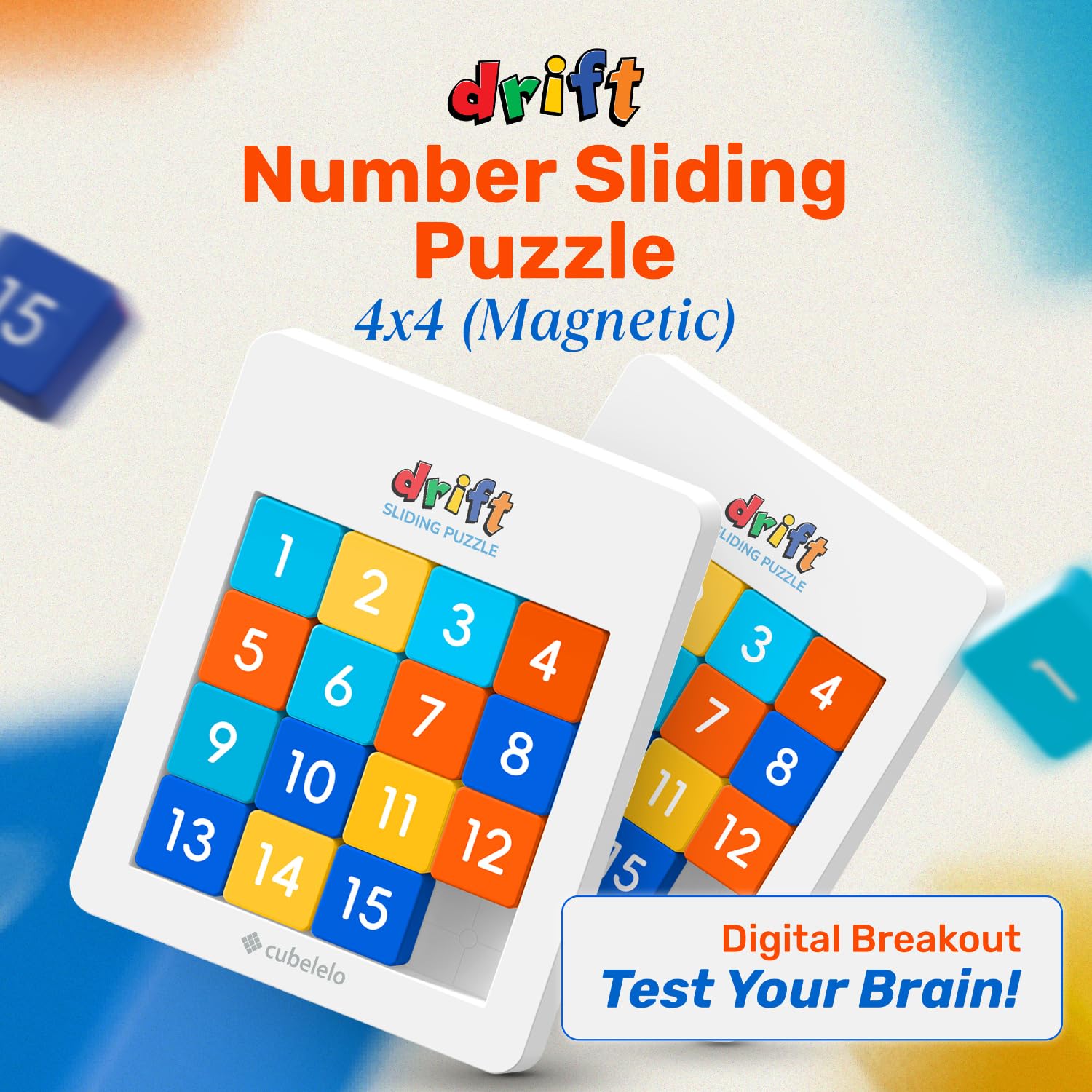 Cubelelo Drift Number Sliding Magnetic Puzzle 4x4 | Toys For 6-10 Years Old Boys & Girls | 15-Blocks Brain Teaser Puzzle Game for Kids | Educational, Learning, Activity Toy for Return & Birthday Gifts