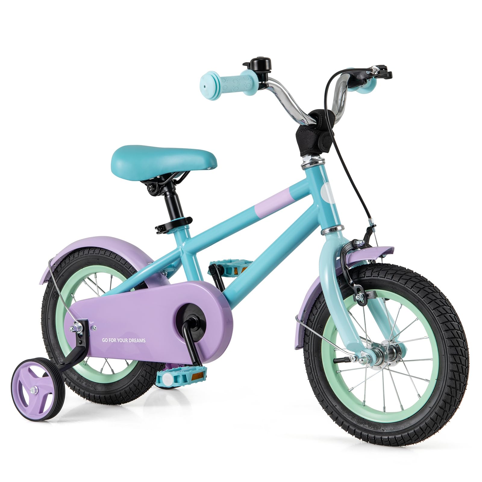 HONEY JOY Kids Bike, 12 14 16 18 Inch Toddler Bikes w/Training Wheels, Handbrake & Coaster Brake, Fully Enclosed Chain, Adjustable Handlebar & Seat,