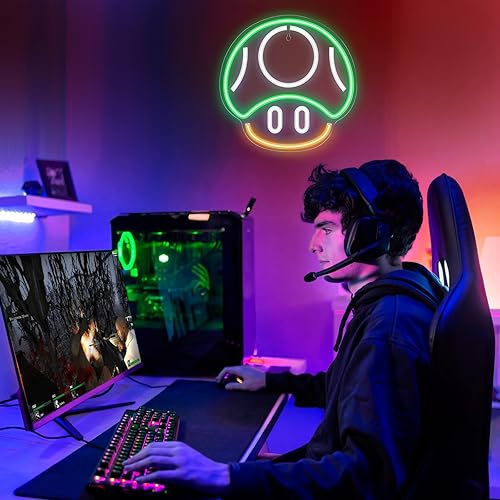 Miniatura 5 de Kavaas Letrero de neón para videojuegos, letrero de neón de hongos para decoración de sala de juegos, cueva de hombre, habitación de los niños,