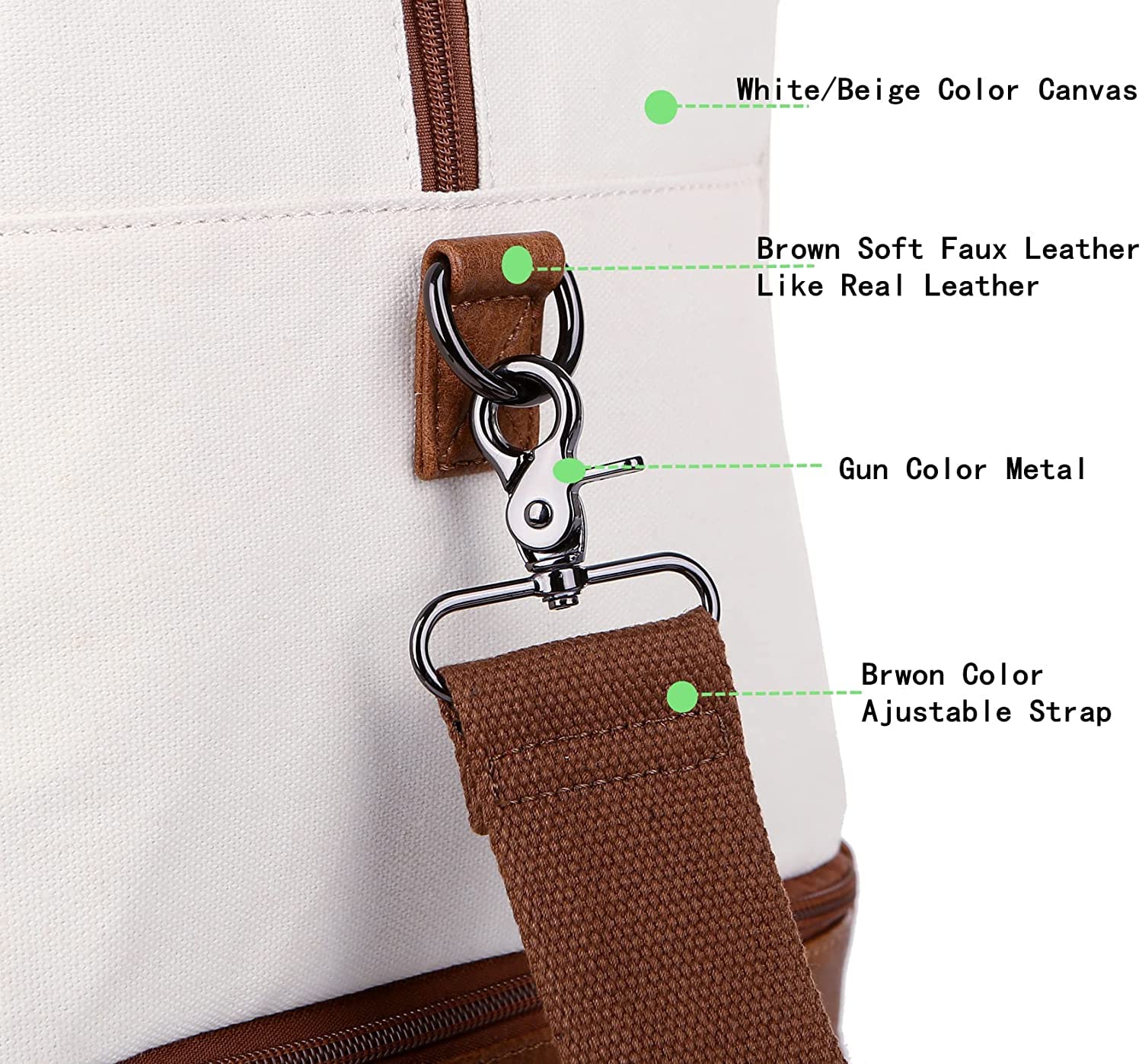 Bolso de mujer para viaje fin de semana, equipaje de mano de lona con compartimento para zapatos y neceser HB-10, blanco/beige, Vintage