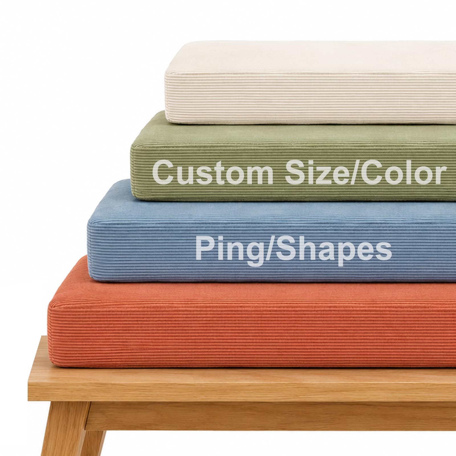 AEHO Custom Bench Cushion Corduroy Fabric, Ribbed Bench Seat Cushion with 50D Foam, Removable Cover, Non-Slip Window Seat Cushion for Hallway, Dining Bench & Indoor Use