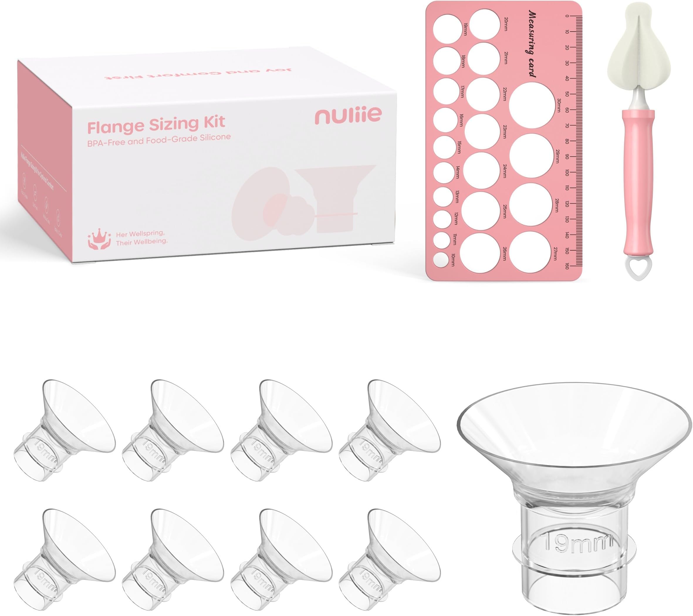 Nuliie 8PCS Silicone Flanges Insert Replacement Kit, Flange Sizing Kit 19mm for 24mm Flange/Shield Breast Pumps, Pumping Essential Kit for Moms